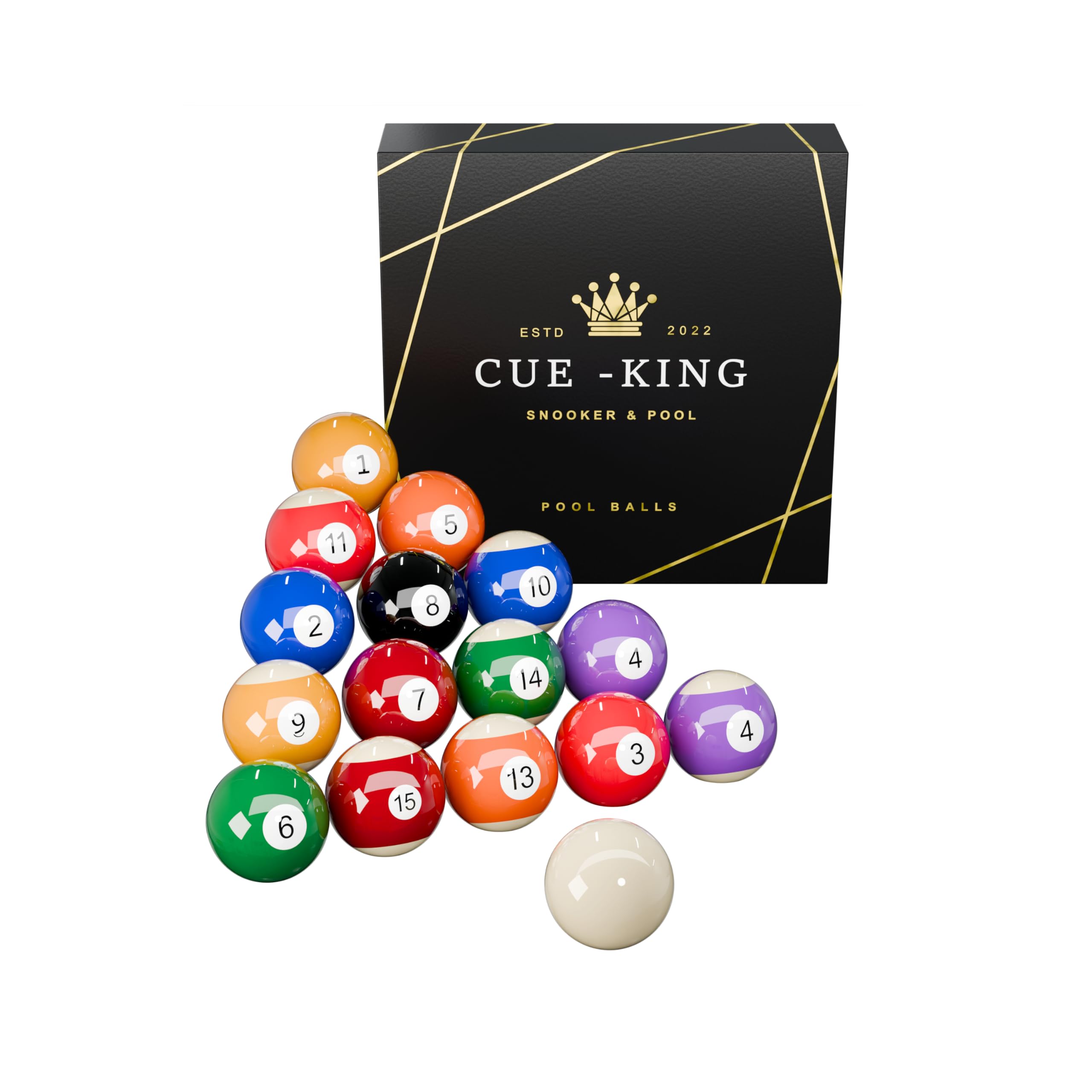 Cue-King Palle da Biliardo Grado AA - Set Regolamentare 2-1/4" - Premium a Pois e Strisce