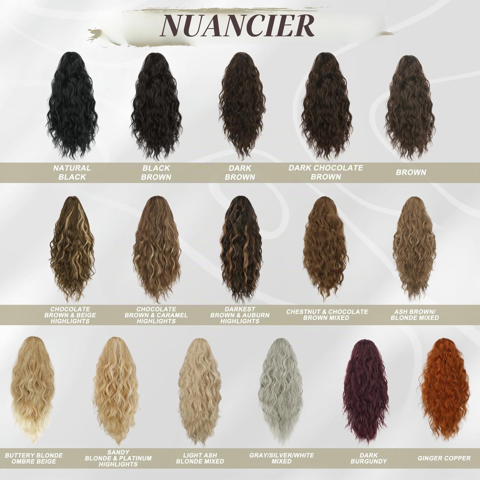 BARSDAR Extensions de cheveux synthétiques à clipser pour queue de cheval - 45,7 cm - Cheveux bouclés et ondulés - Pour tous les jours - Brun foncé
