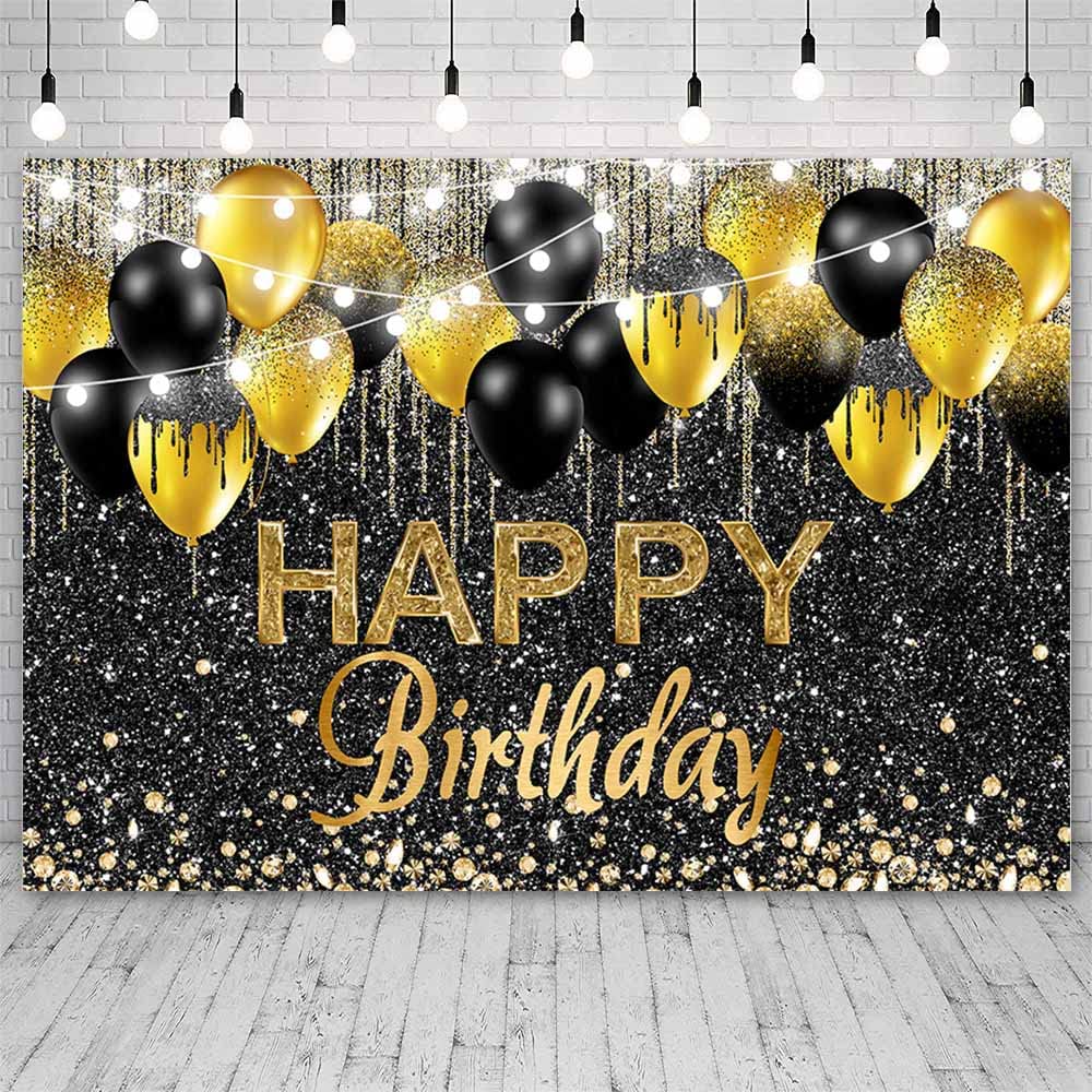 Sensfun Happy Birthday Hintergrund, 3x2 M, Schwarz-gold Mit Ballons – Für Fotoshootings & Partys