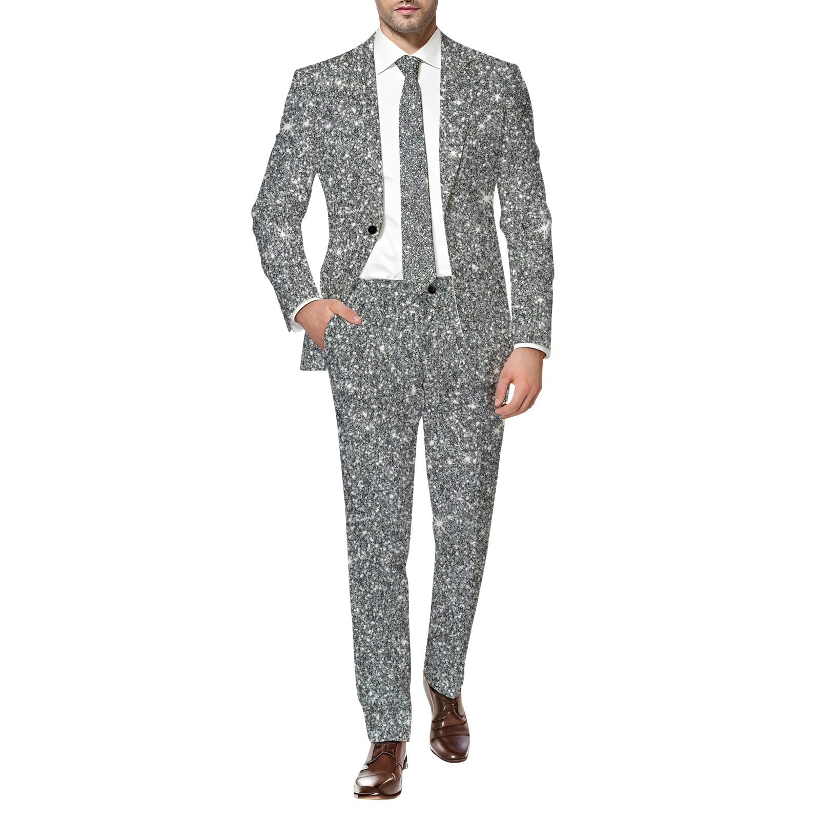 RUMAOZIA Men's Sequin Suit Set, Glitter Outfit, Men's Tuxedo Carnival 2-Piece Disco Sets, Glitter Jacket and Trousers, Carnival Metallic Sequin Suits, Glitter Suit, Party Performance Costume, Z03 grey โ image 1