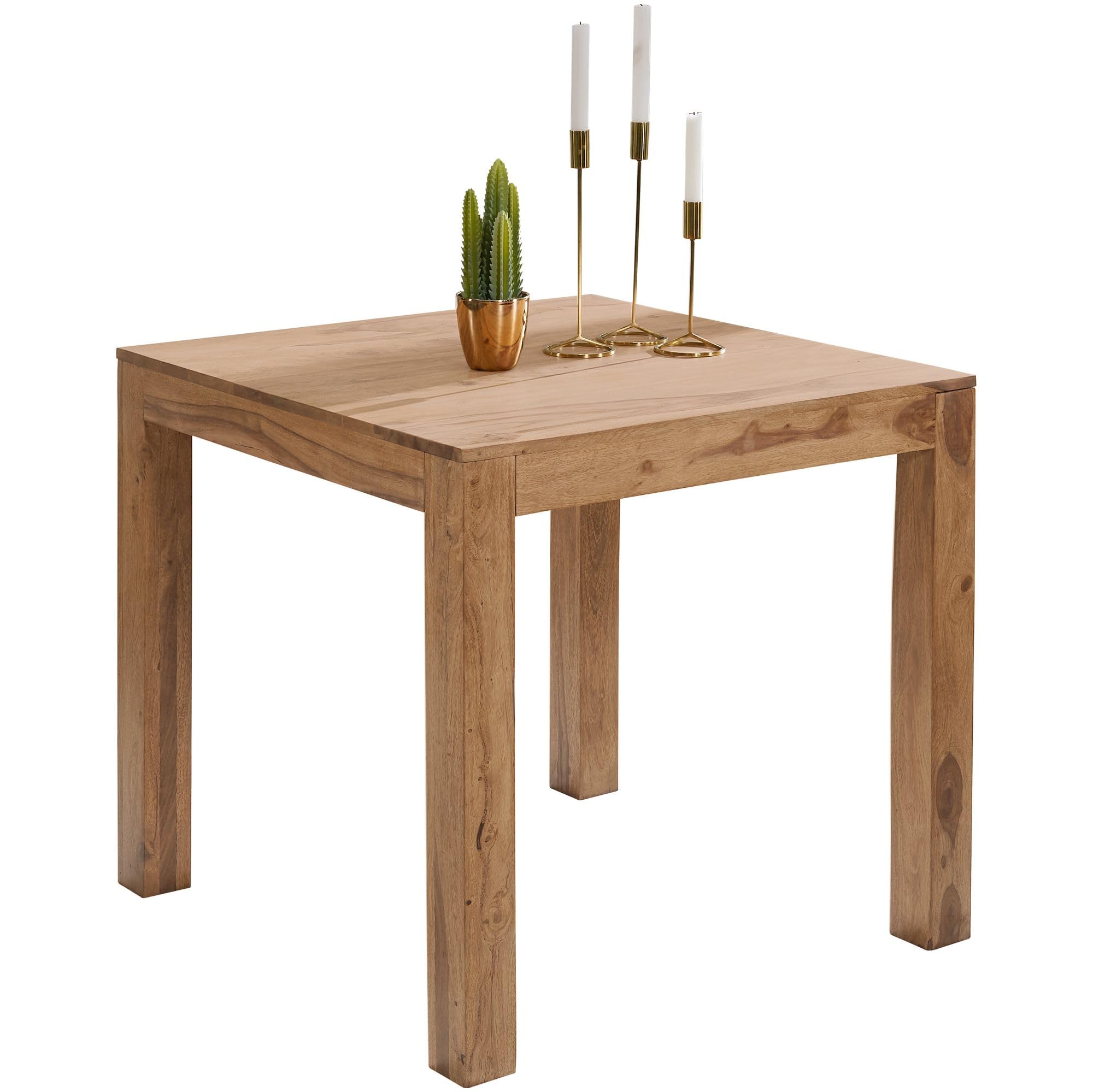 FineBuy Mesa de Comedor de Madera Maciza de Acacia 80 x 80 x 76 cm, Diseño Contemporáneo Rústico, Marrón Oscuro | Pequeña mesa de comedor para 4 personas con 4 patas estables, mesa de cocina de madera auténtica, hecha a mano única
