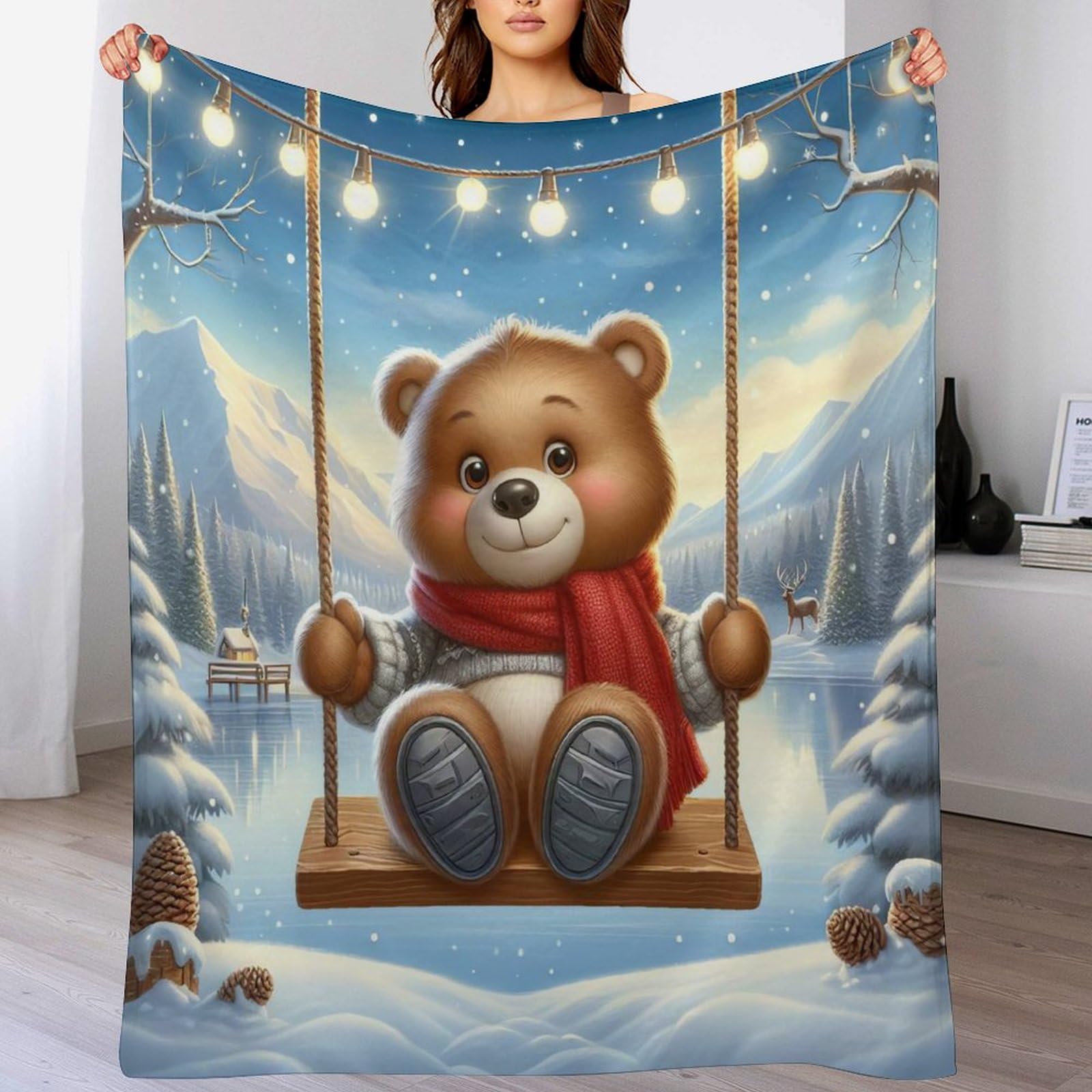 Couverture canapé flannel haut de gamme motif ours, jeté de lit doux et moelleux