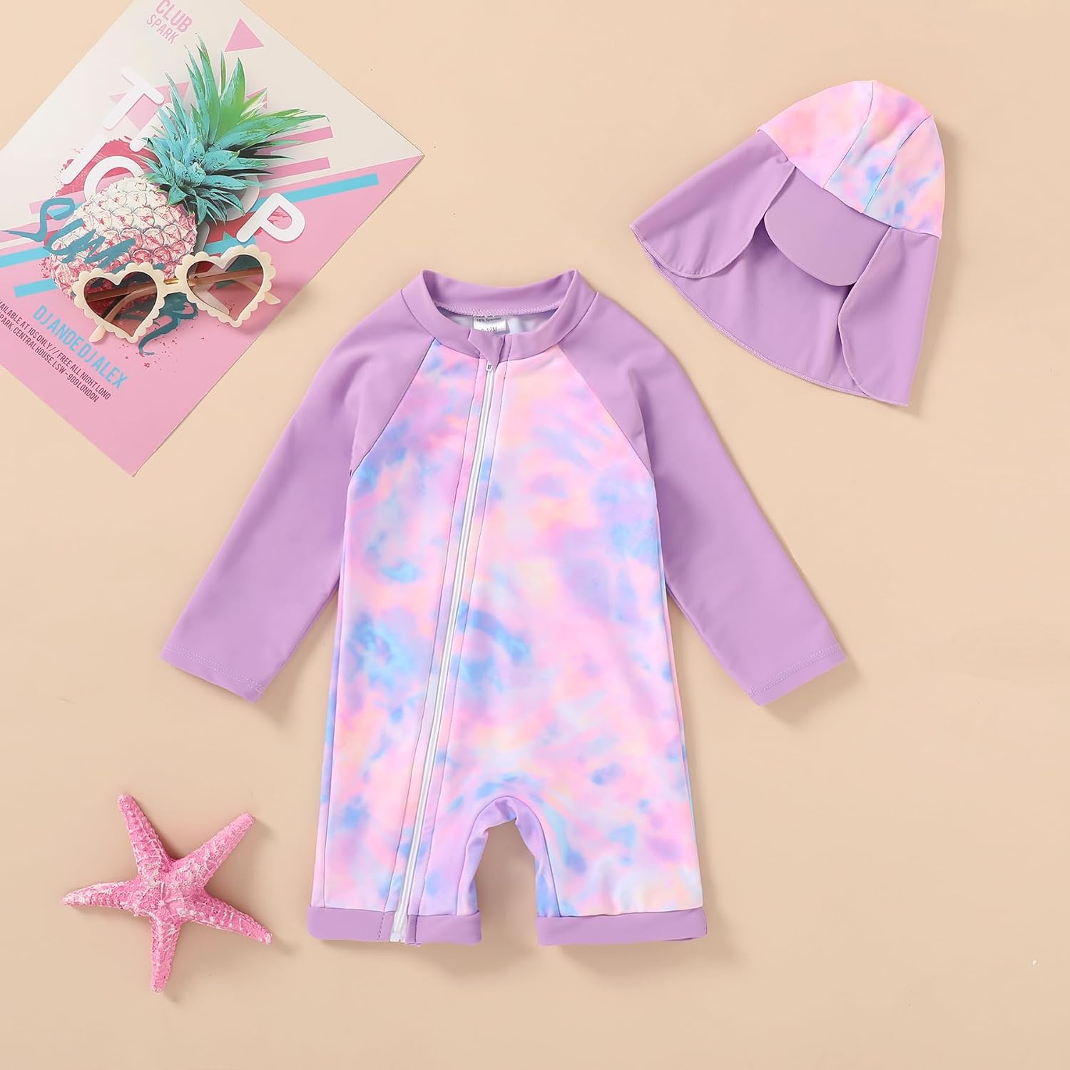 YOUNGER TREE Toddler Baby Girls Swimsuit One-Piece Zipper Swimwear Bathing Suit with Hat