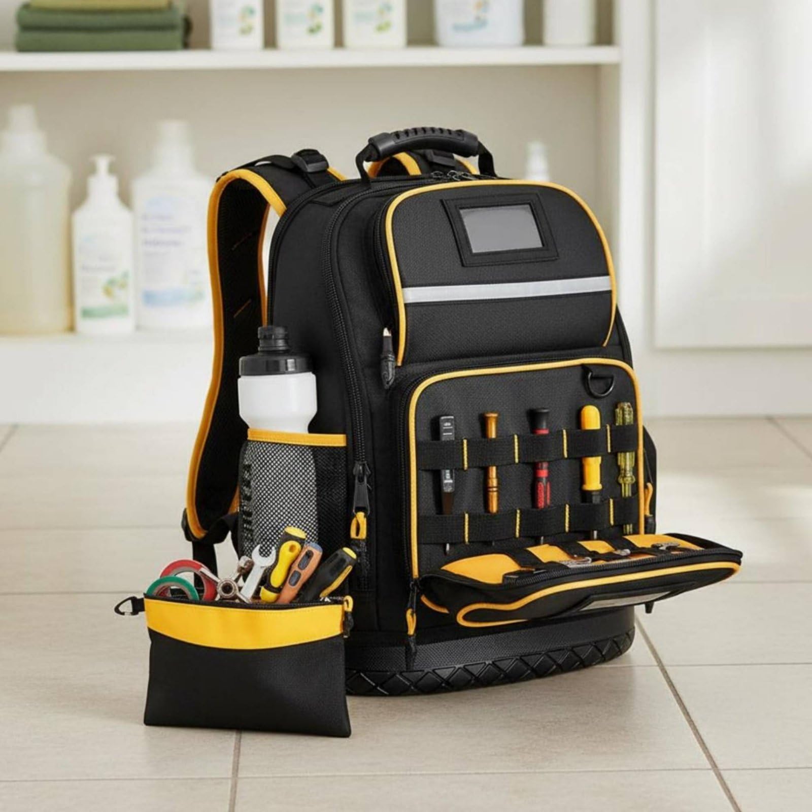Zaino Porta Attrezzi Professionale Borsa Attrezzi Lavoro Utensili Tecnico con Alloggiamento Imbottito per Laptop 16pollici Interne