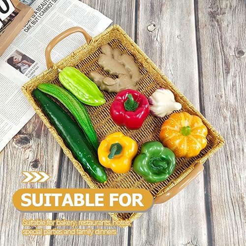 Miniatura 2 de SHERCHPRY Bandeja de almacenamiento de ratán cesta de exhibición de dulces de frutas con asa pasto marino aperitivos pan chips de servir plato de