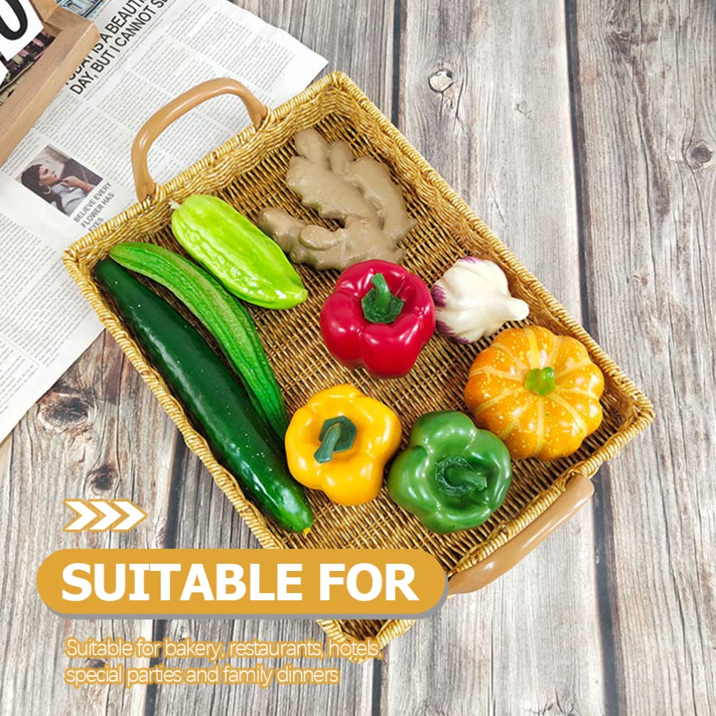 SHERCHPRY Rattan Storage Tray Woven Fruit Candy Display Basket with Handle Seagrass Snack Pastry Bread Chips Serving Plate Wicker Coffee Table Tea Decoration