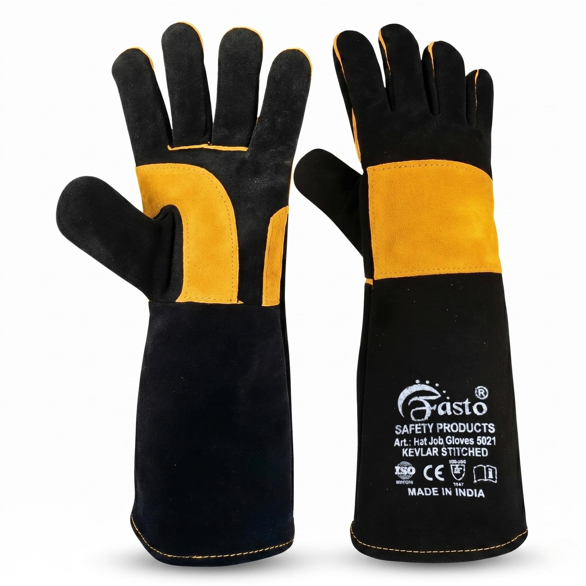 FAB TECH Multipurpose Leather Gloves, Animal Handling Leather Gloves for Saftey Against Cats, Dogs, Reptile, Birds, Snakes & for Industrial Use (16 Inches) (Black Color)-image-44