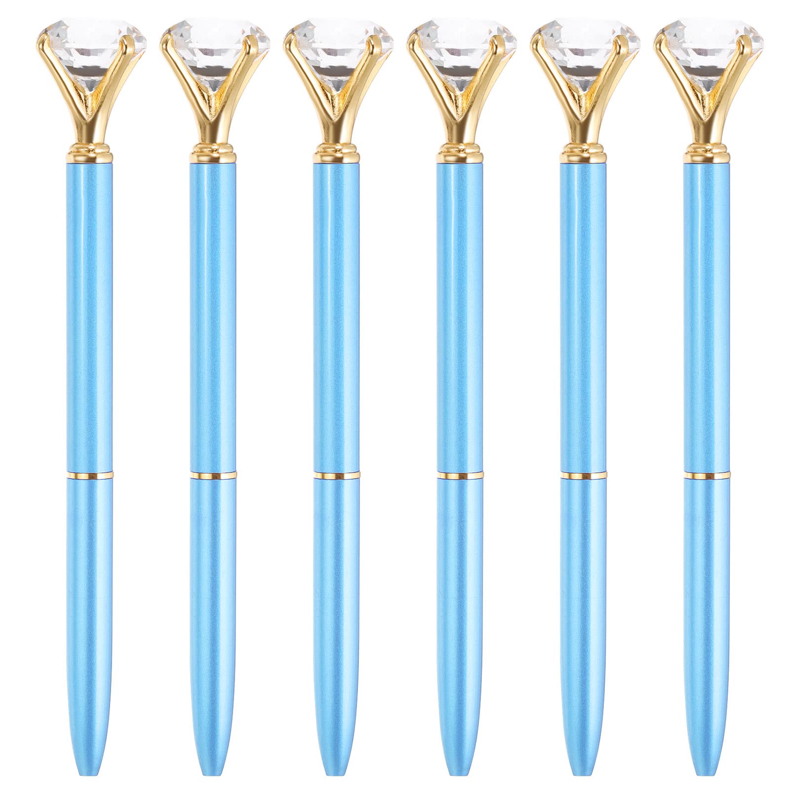 PATIKIL Black Ink Ballpoint Pen, 6 Pack Crystal Diamond Twist Metal Pen 1.0mm Medium Point for Note Taking Journaling Style 1, Blue