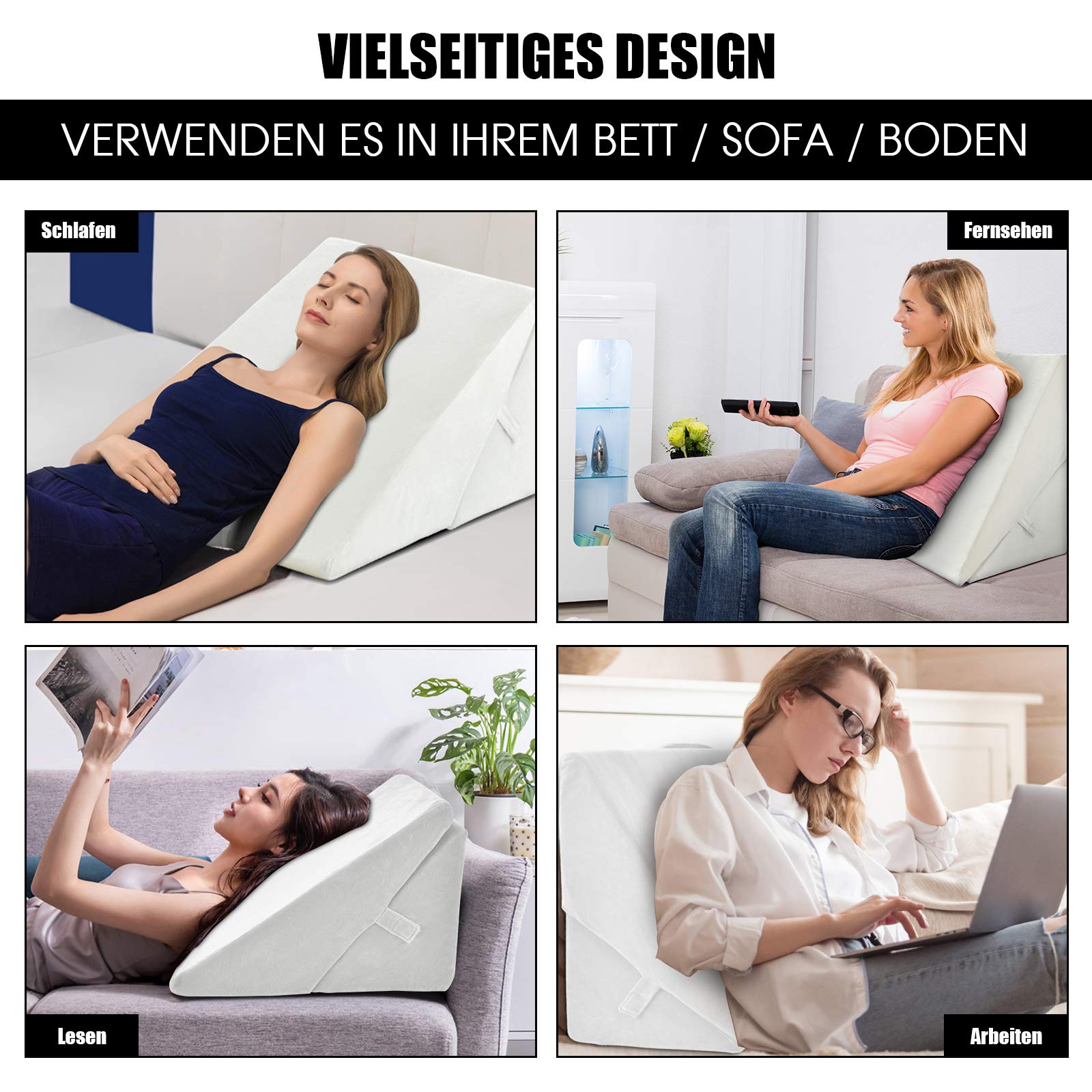 COSTWAY Poduszka klinowa, poduszka do czytania, poduszka pod plecy, poduszka pod nogi, pianka Memory Foam, pokrowiec nadający się do prania, poduszka na refluks dla dorosłych, ergonomiczna poduszka do