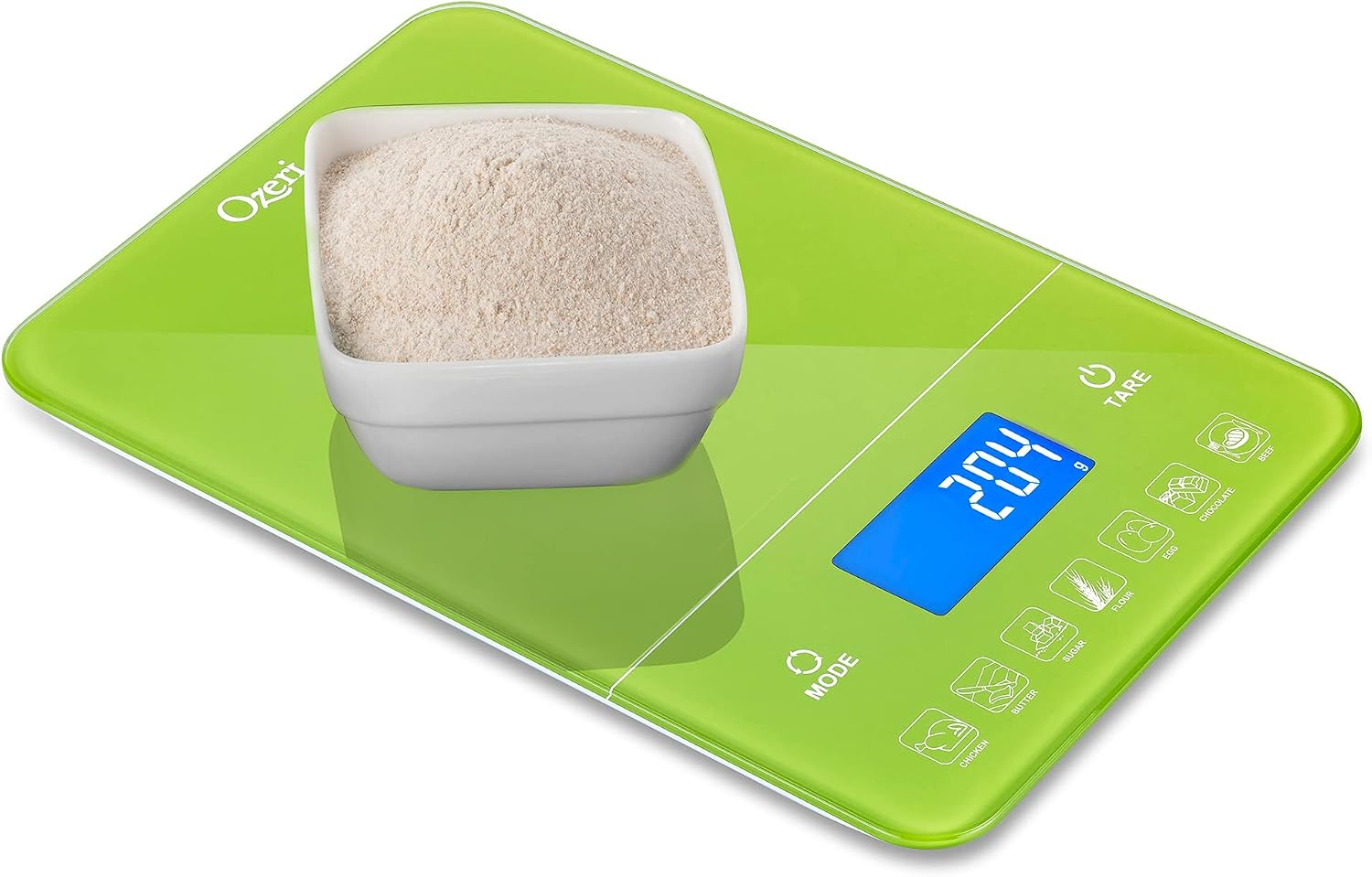 Ozeri Touch III Digital Kitchen Scale with Calorie Counter, 22 lbs (10 kg), Lime Green