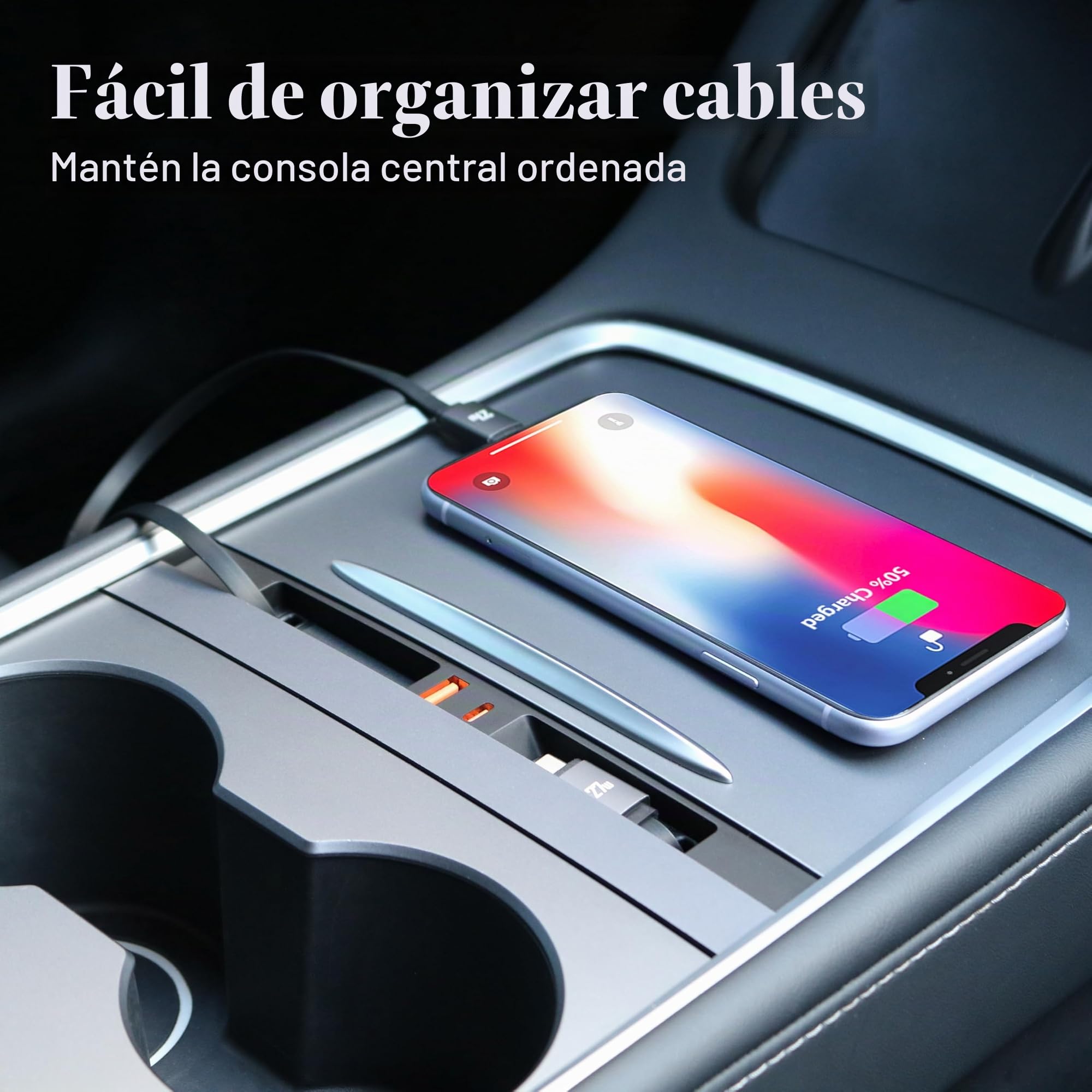 Concentrador USB con Carga para Tesla Model 3 2021-23 y Model Y 2021-24 con Dos Cables Retráctiles de Carga Rápida Tipo-C de 27W, Accesorios para Estación de Acoplamiento de Consola Central
