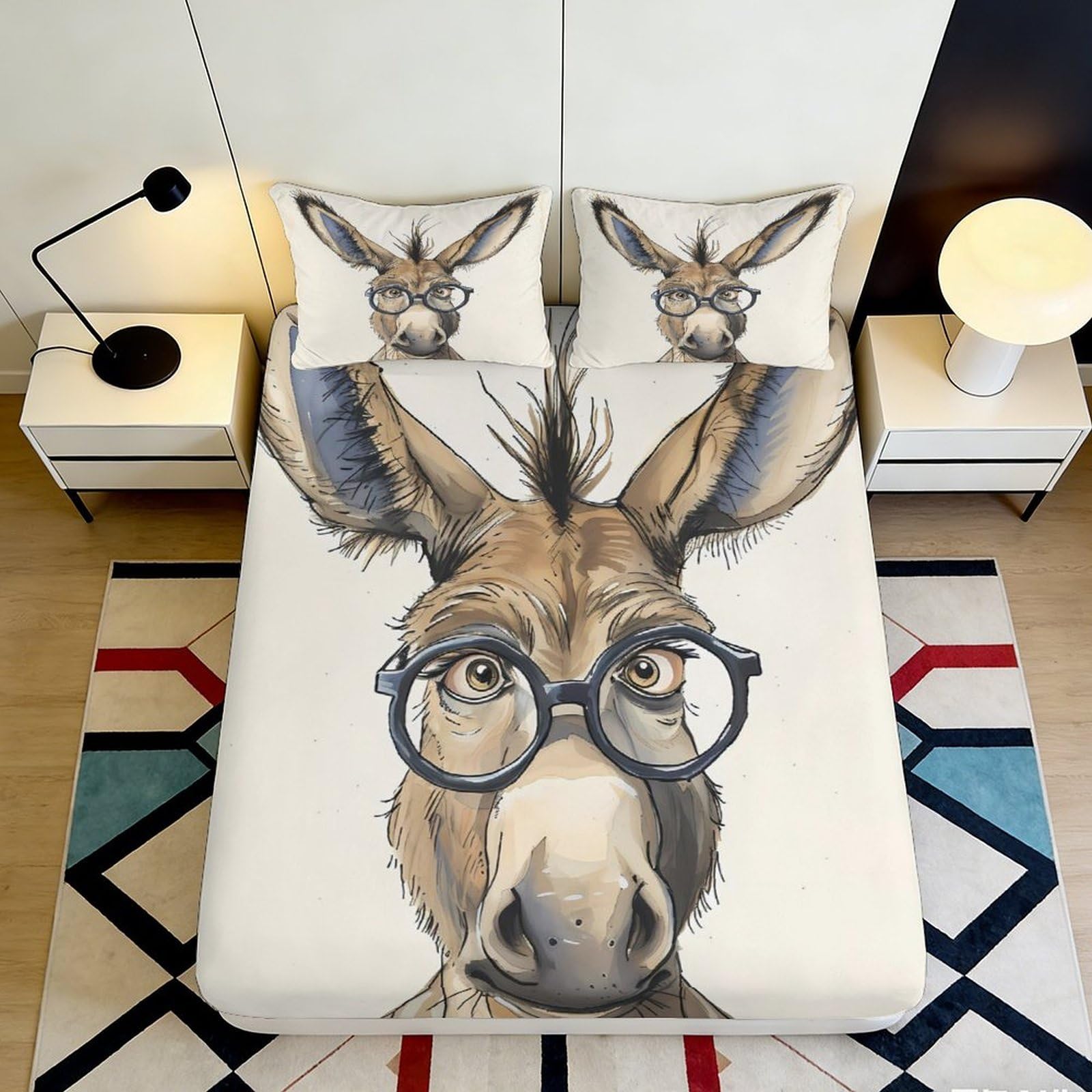 Pnayamiorkfel Style-2 3D Printed Funny Donkey Fitted Sheet Microfiber Soft Anti-Slip Cartoon Animal Bed Cover For Bedroom Guest Room Decor 90X200x25cm