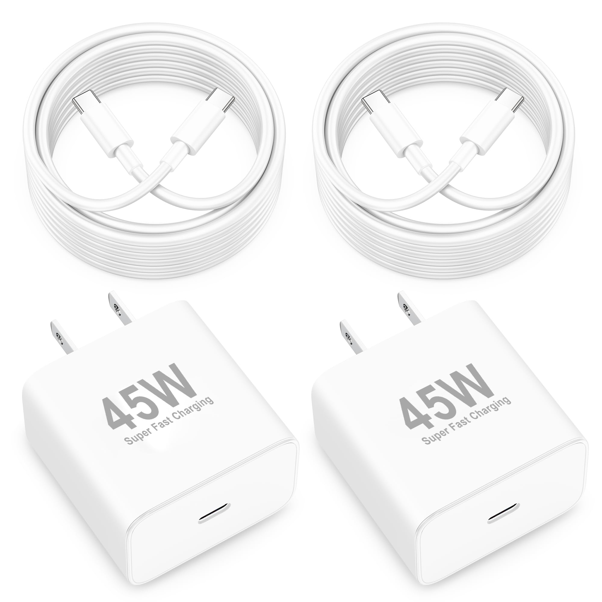 WODENTA 45W USB C Fast Charger for Google Pixel 10/10 Pro/10 Pro XL Fold/9/9 Pro XL/8/7/6/5, 2-Pack 45W Super Fast Charging Type C Charger Block & [6FT+10FT] Long USB-C Cable for Pixel Phone/Tablet