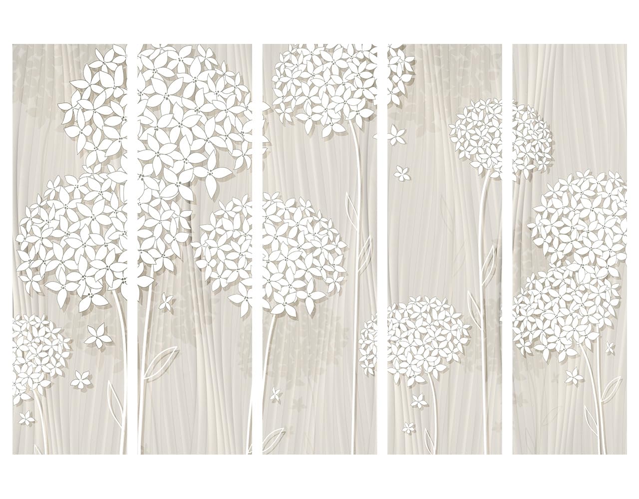 murando - Paravent Intérieur Japonais 225x172 cm - Séparateur de Pièce en Bois Naturel - Paravent Oriental Portable et Pliable - Motif Floral Élégant avec Fleurs Délicates b-B-0278-bh-c