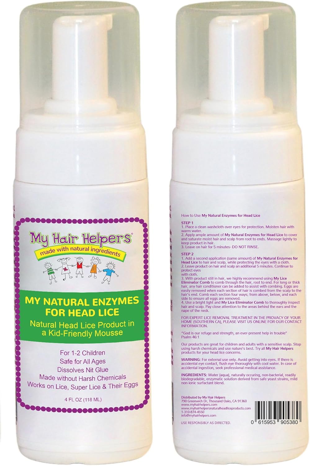 My Hair Helpers Natural Enzymes for Head Lice - Mousse Naturally Dissolves Nit Glue - Lice Removal Works on 1-2 Children, 4 fl ounces - Image 2