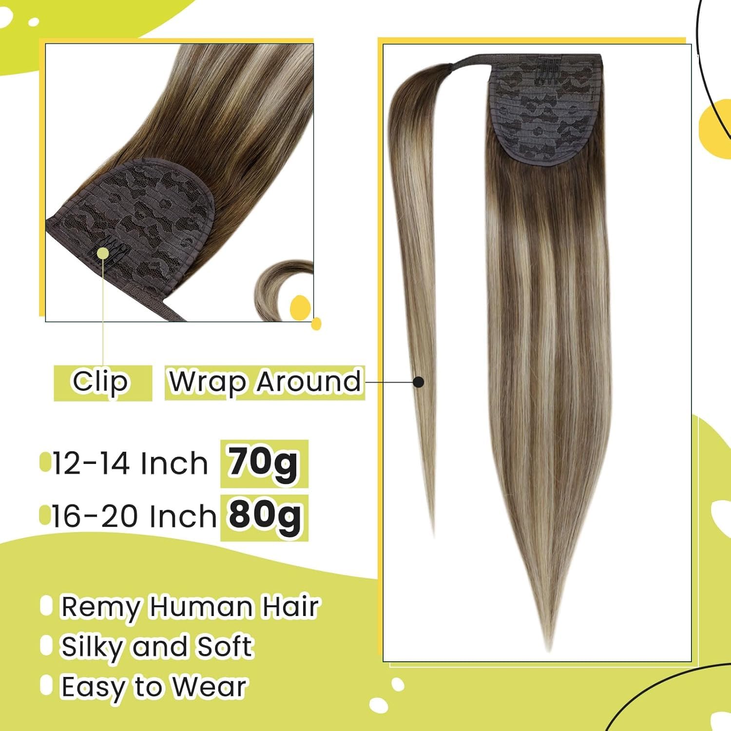 RUNATURE Echthaar Zopf Echte Haare Ponytail Extensions Echthaar Haar Pferdeschwanz Extensions Echthaar