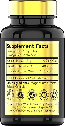 Vista 2 de tnvitamins Shilajit Cápsulas de 2400 mg - 180 cápsulas Cápsulas 100% puras del Himalaya Shilajit para hombres y mujeres Suplemento de resina