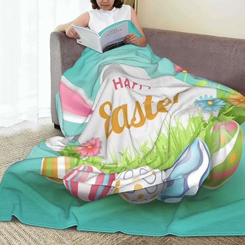 Miniatura 10 de Manta de acuarela con orejas de conejo de Pascua cálida acogedora suave ligera de franela para dormitorio sofá habitación hogar manta decorativa