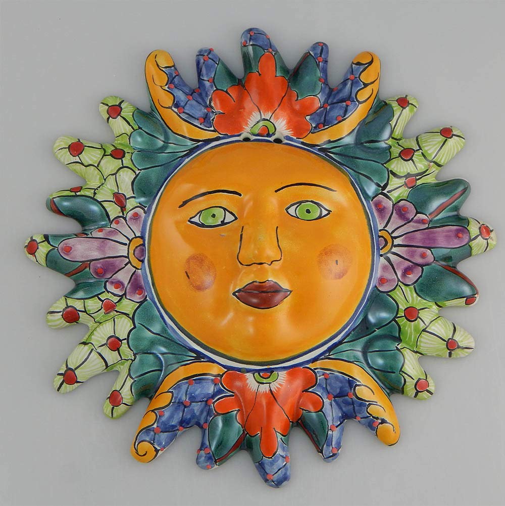 COLOR Y TRADICIÓNMexican Talavera Ceramic Sun Face Wall Decor Hanging Pottery Folk Art # 20
