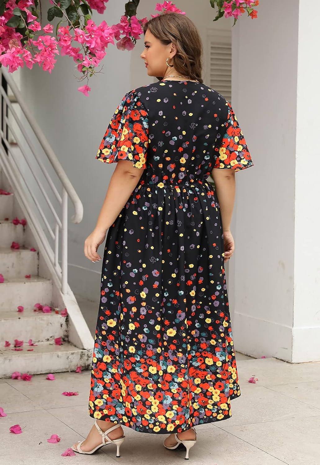 Nemidor Womens Plus Size Maxi Dress Summer Boho Sundress Floral Print Flared Casual Long Dresses with Pocket - Image 6