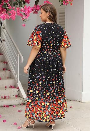 Nemidor Women Plus Size Casual Boho Maxi Dress Flared Pocket