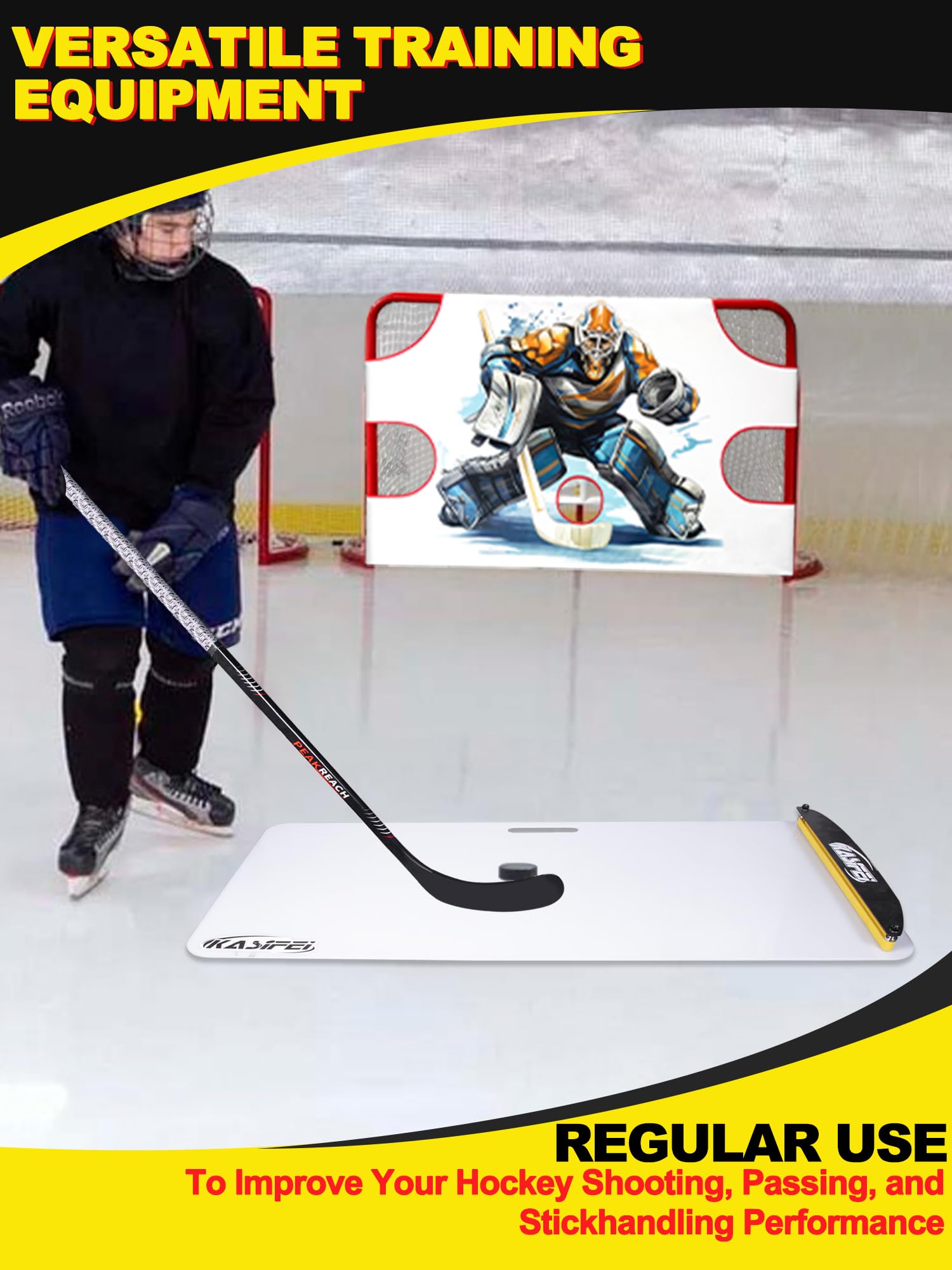 kasifei Almohadilla de tiro de hockey con rebotador, 48 x 24 pulgadas, equipo de entrenamiento profesional de hockey para disparar, hielo sintético para pasar y manejar palos