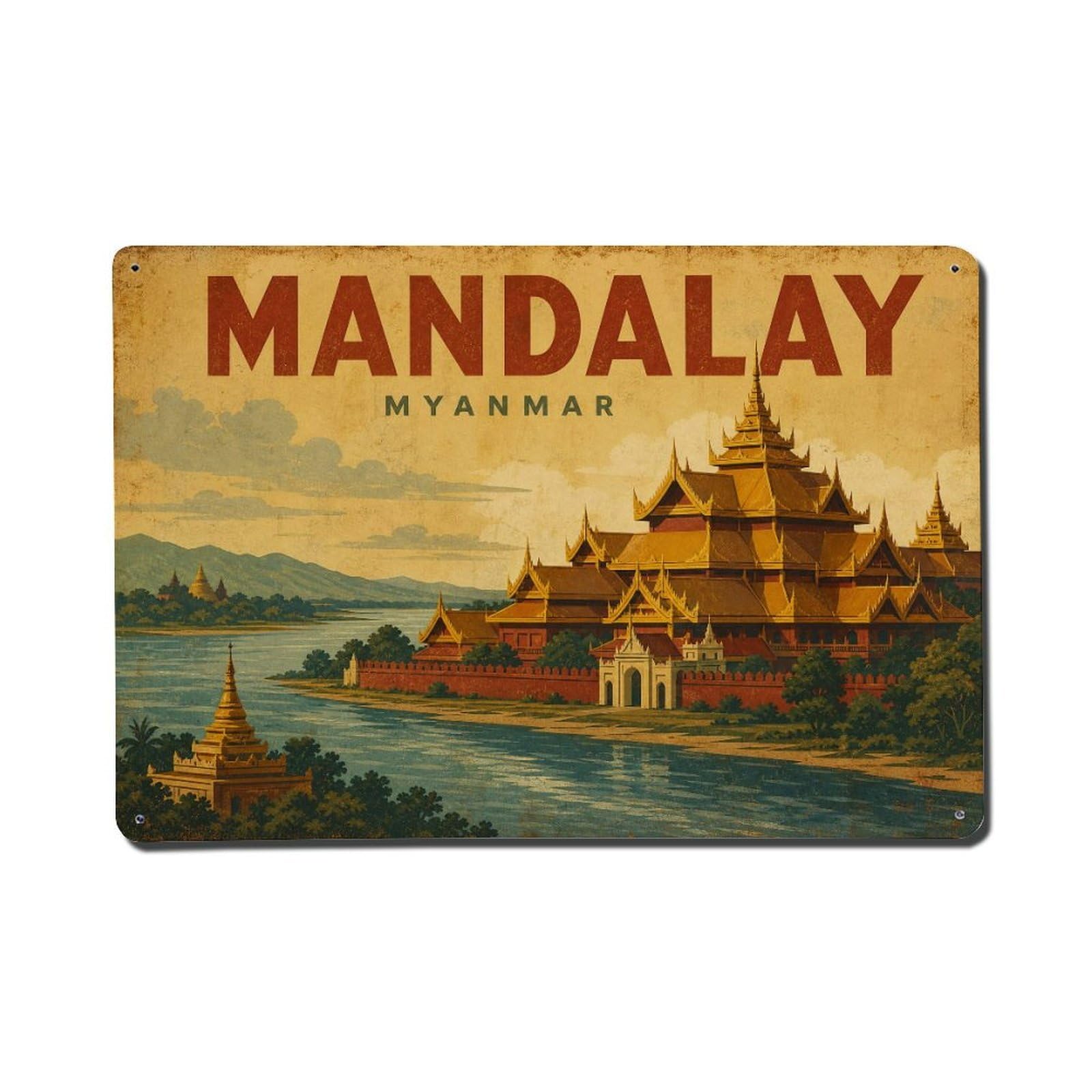 Metal Tin Sign Retro Travel Myanmar Mandalay