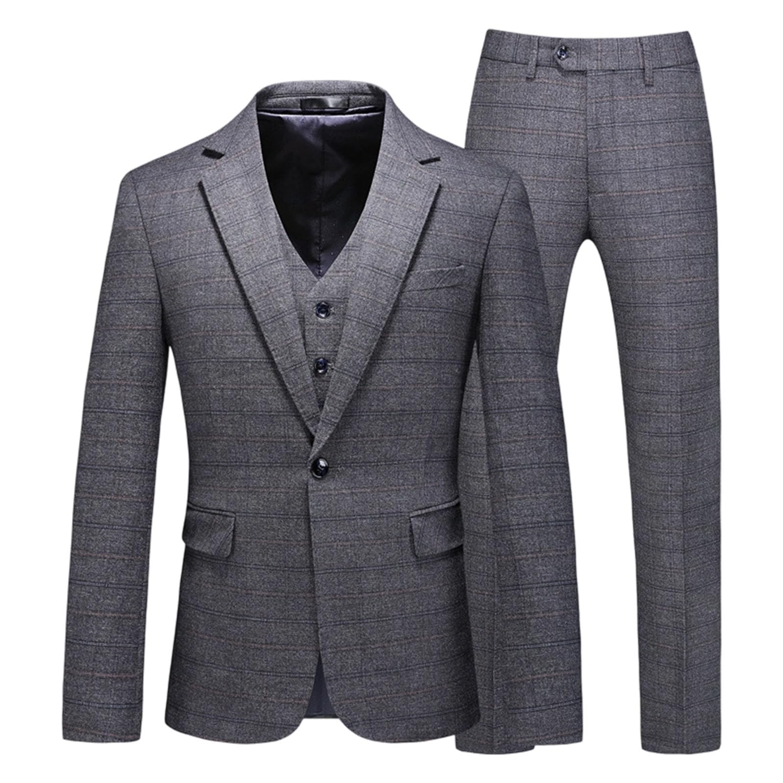 Completo da Uomo in Tweed gessato a 3 Pezzi, vestibilità Slim, con Un Bottone, Completo da Smoking