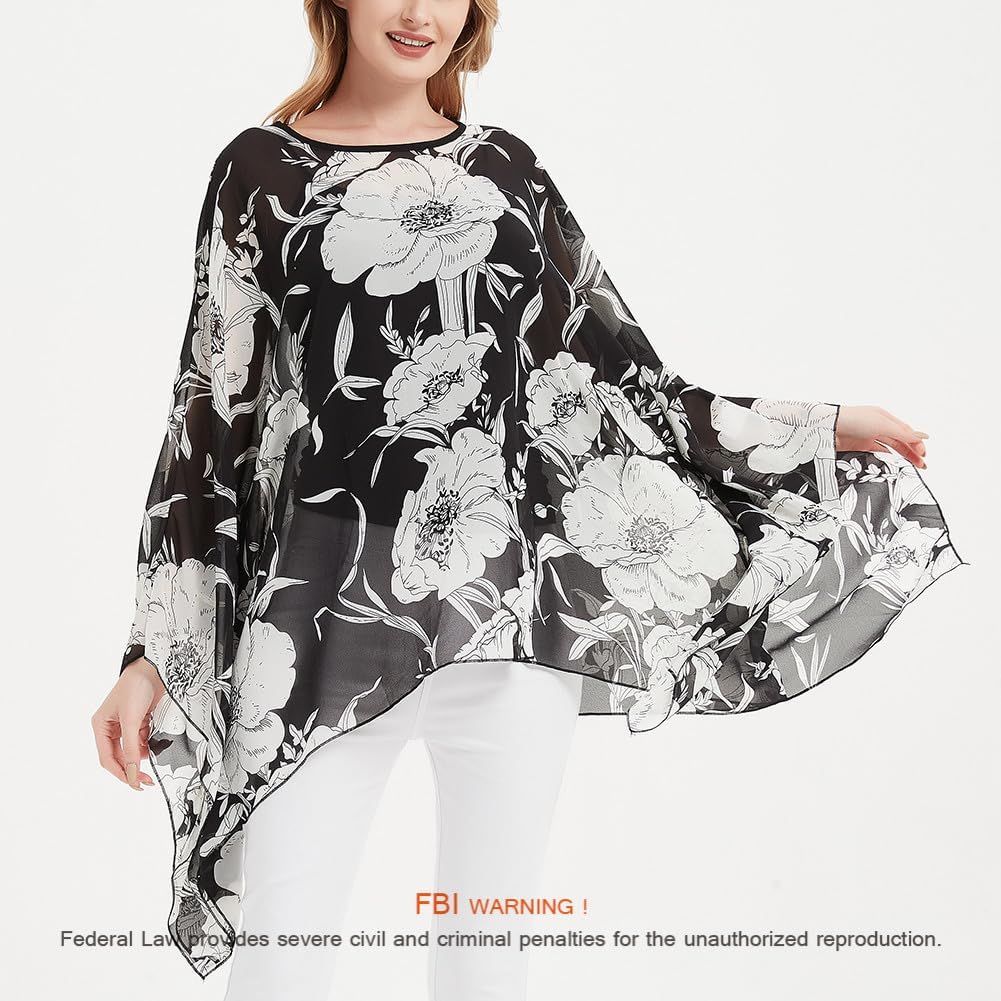 Max Hsuan Womens Summer Solid Sheer Batwing Blouse Chiffon Caftan Poncho Tunic Top Plus Size Cover up - Image 2