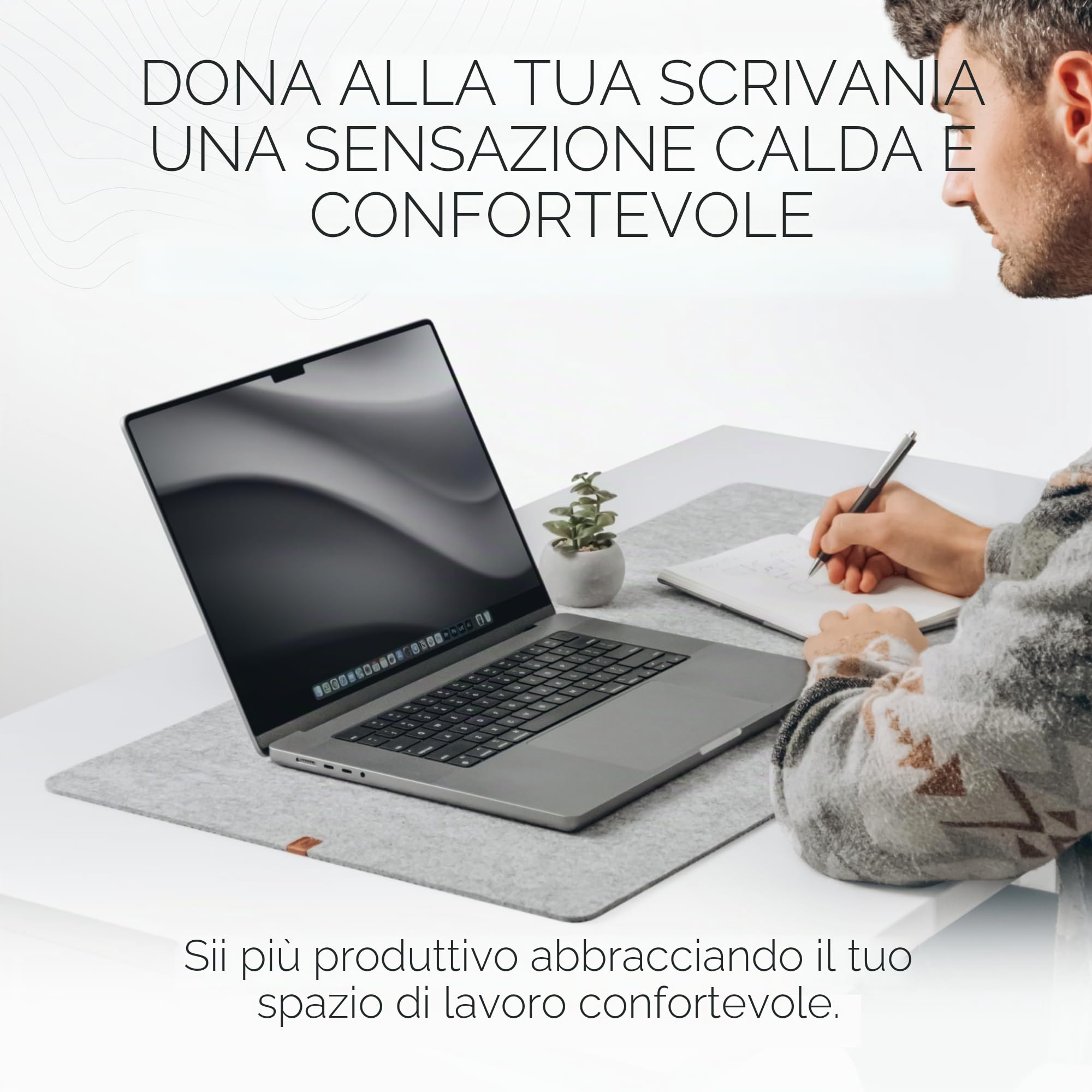 Nordik - Tappetino da scrivania grande in feltro, 89 x 43 cm, copertura completa per tastiera e mouse, tappetino protettivo e opaco, tappetino da scrivania per ufficio