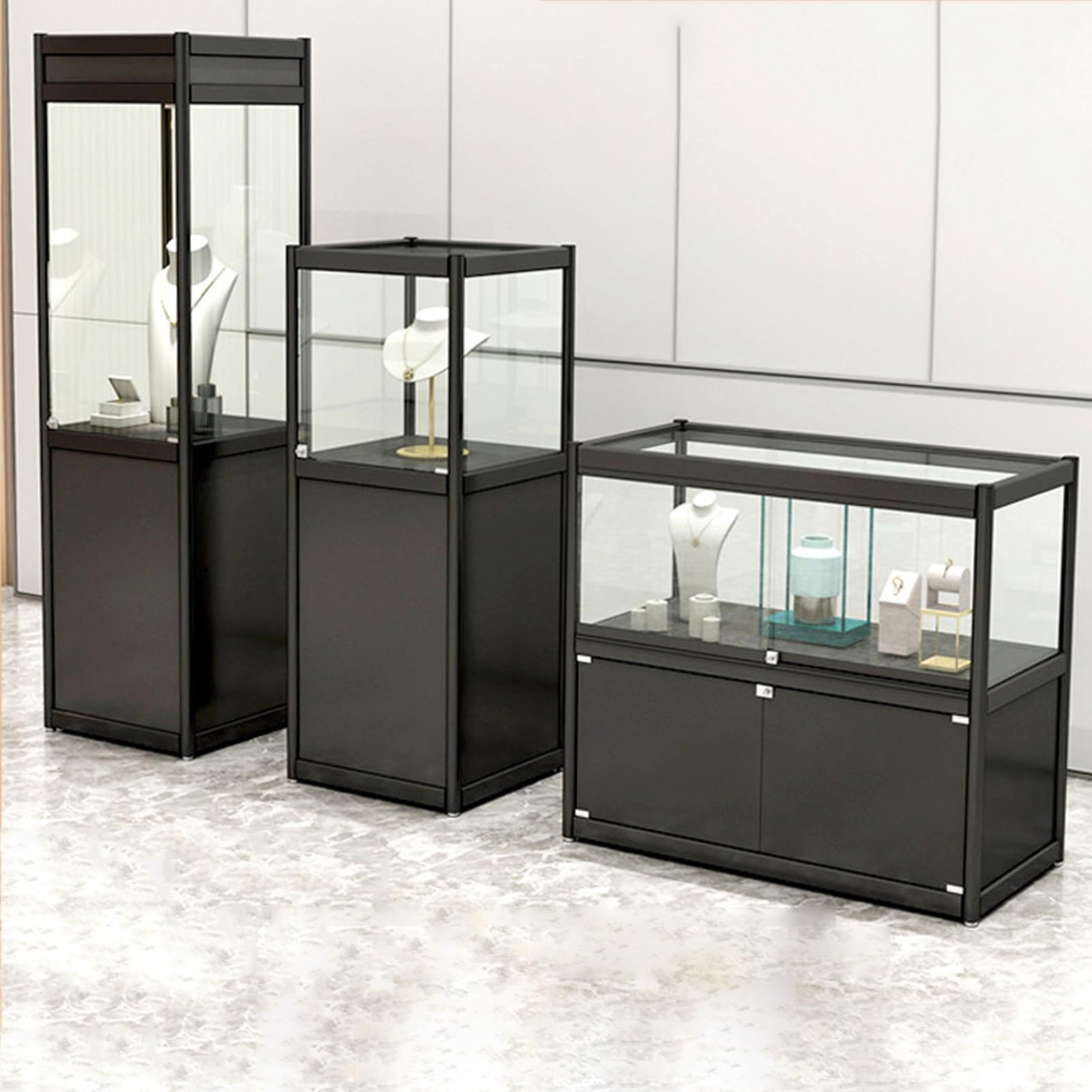 Vetrina in Vetro with LED Light, Pedestal Stand Vetrina Soggiorno Vetrinetta, Collezionismo Mobile Angolare Comes Tür und Schloss for 360 Degree Viewing(120X50X90cm)
