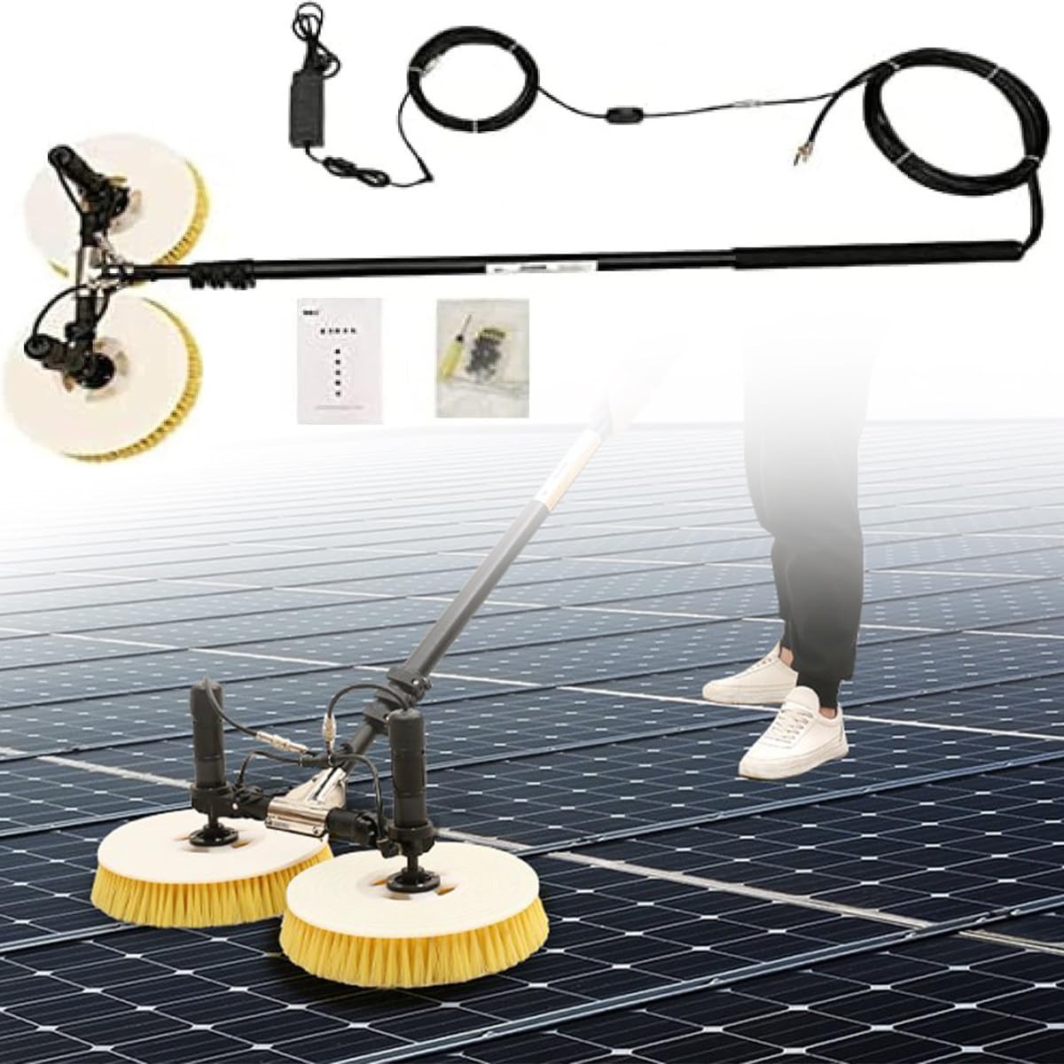 DUANHOZ Telescopic Solar Panel Cleaner, Double Head Brush For Efficient Dust Removal, Ideal For Large Scale Pv Maintenance,5.5m Us