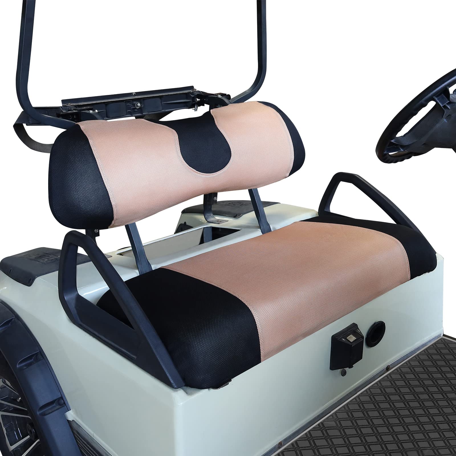 CLUBRALLY Golf Cart Seat Cover for Club Car, EZGO, Yamaha, Large Breathable Bench Seat Covers, Washable Polyester Mesh Cloth Without Logo-Beige Yellow