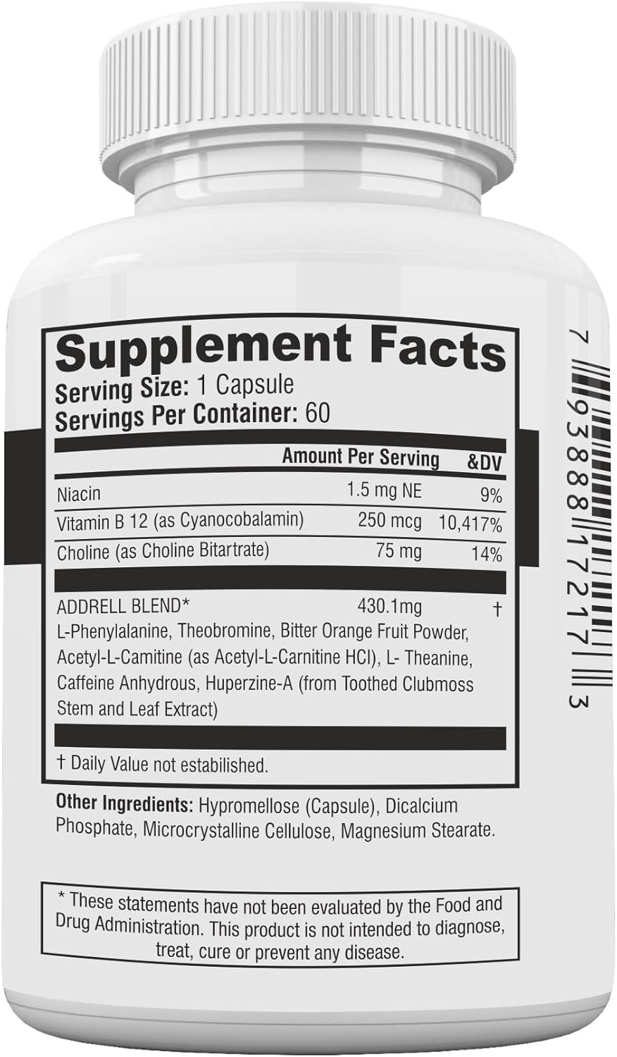 Addrell 2 Pack Energy Stimulant Pills- Study Supplement Alternative Pill, Natural Nootropic Supplements & Cognitive Enhancer Substitute to Elevate Mental Clarity- 120 Capsules - Image 2