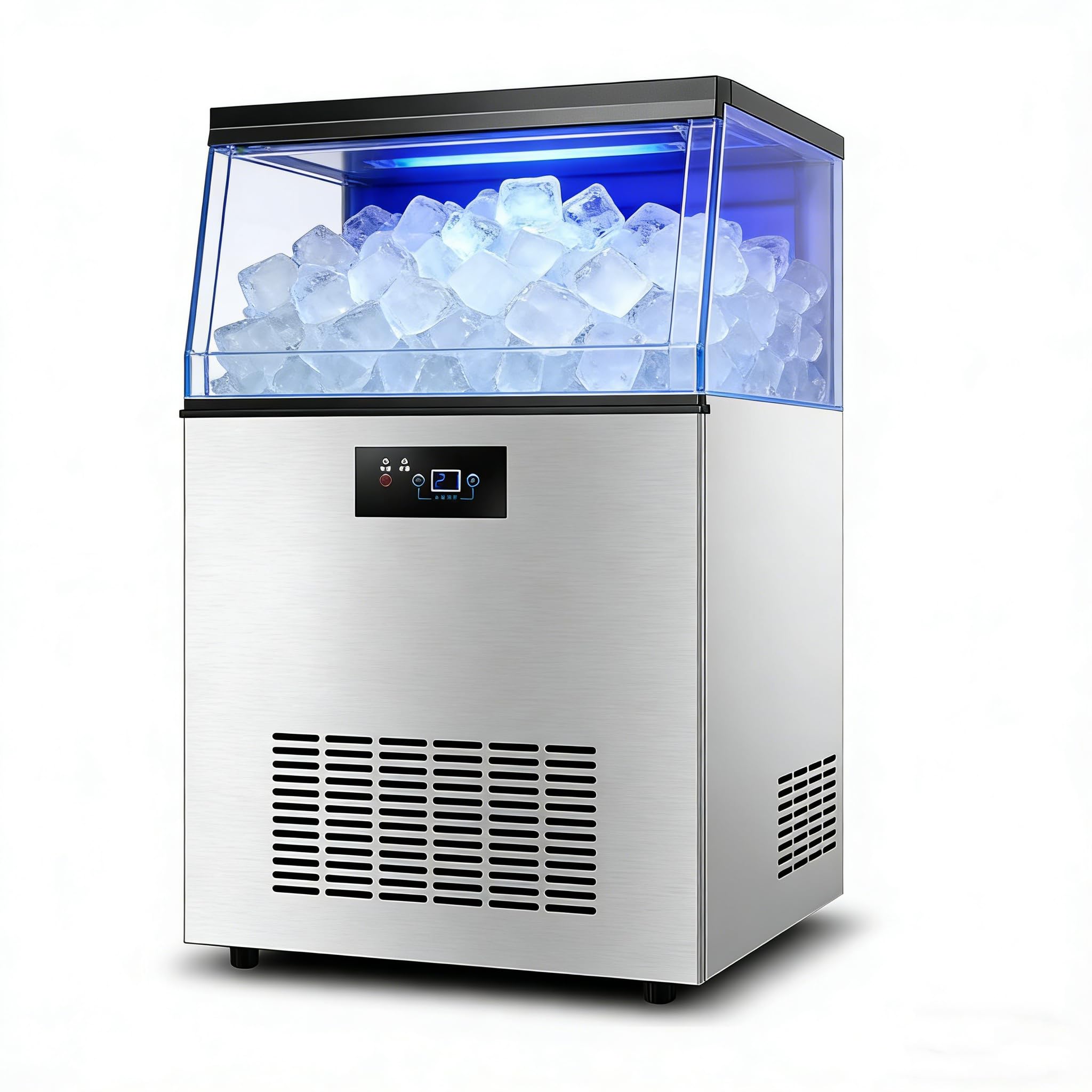 Macchina del Ghiaccio Professionale 60kg/24H, Fabbricatore di Ghiaccio da Tavolo Commerciale con Schermo LCD, Ideale per Casa, Ufficio, Ristorante, Bar e Caffetteria