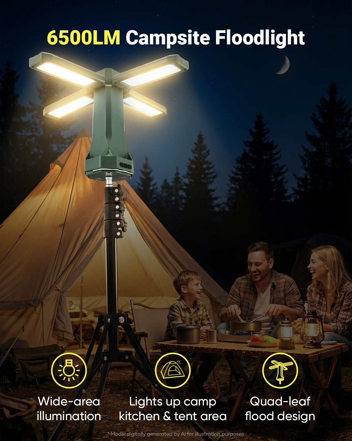 SakerNeo 20.000 mAh wiederaufladbare Campingleuchte mit Ständer, tragbares Arbeitslicht | 6500 Lumen, 2700 K-6000 K, dimmbar, höhenverstellbar, mit Magnetfuß, für Zelt, Notfall, Außenbereich