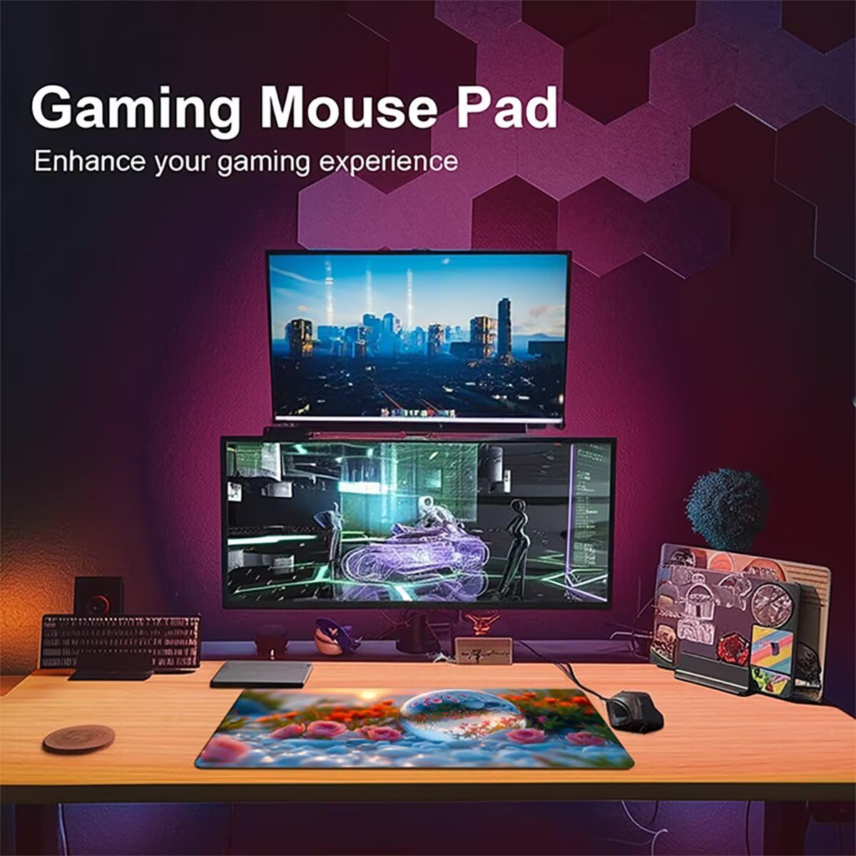 Alfombrilla Ratón Gaming XXL, Gaming Mouse Pad 1200x600x3mm, Protector Escritorio Antideslizante, Alfombrilla de Ratón Flor Planta Mousepad Grande, Tapete Raton para Jugadores de PC Oficina LMDT9099