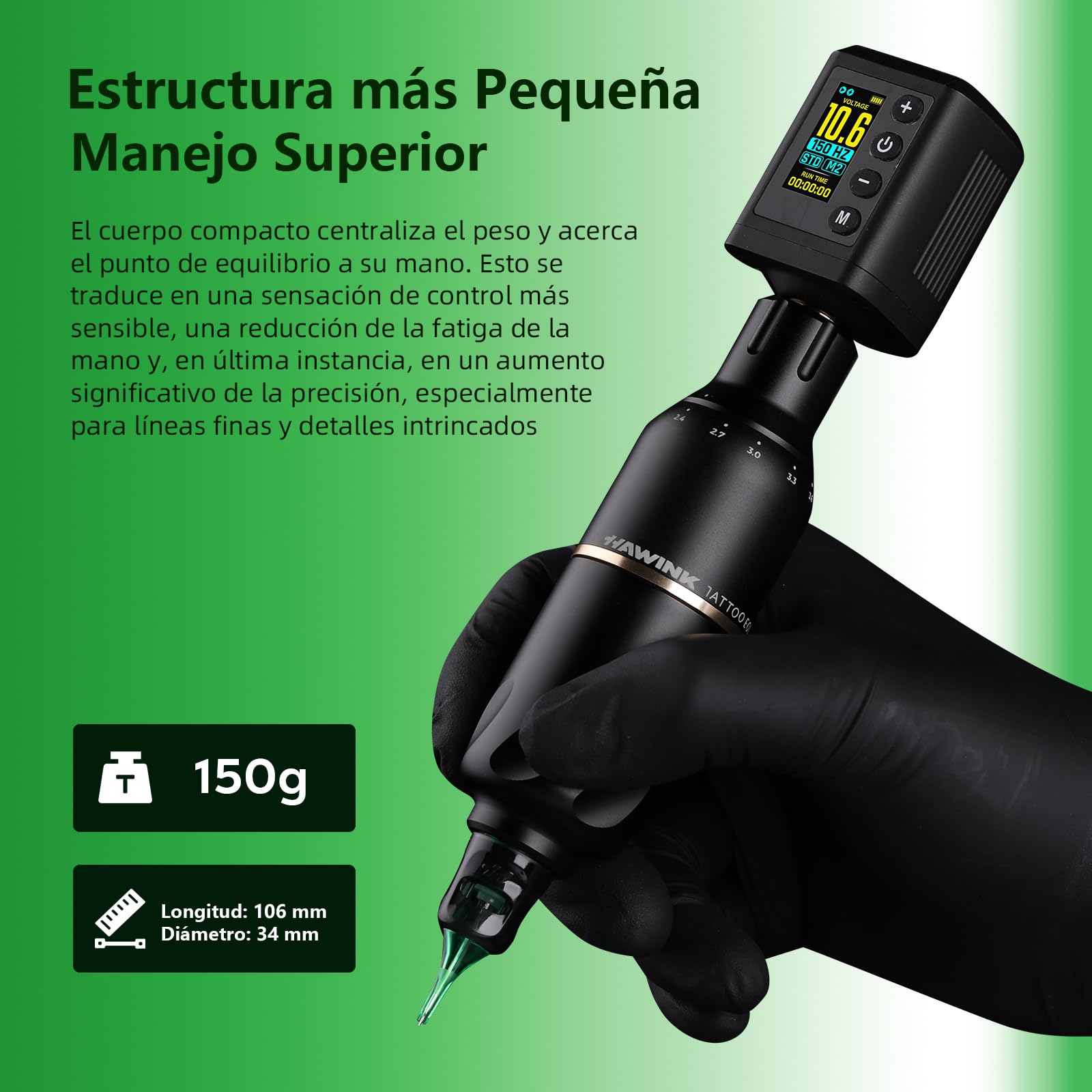 HAWINK Kit de Máquina de Tatuaje Inalámbrica con Batería 1600mAh Modo Normal/Punteado, 20 Cartuchos de Aguja 7 Tintas para tatuaje Jabón Azul Tatto Kit Completo para Principiantes HW-TKP304AEU-9
