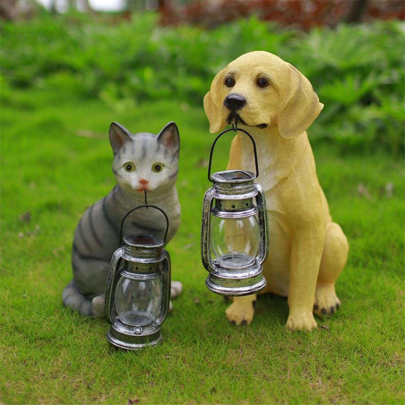 Solar Garden Light Statue - Cat Dog Climbing Birds Perching Figurine For Outdoor Decor