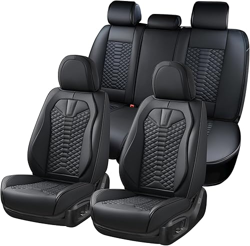Coverado Fundas de asiento de cuero, juego completo de fundas de asiento de automóvil, fundas de asiento negras para automóviles, protector de