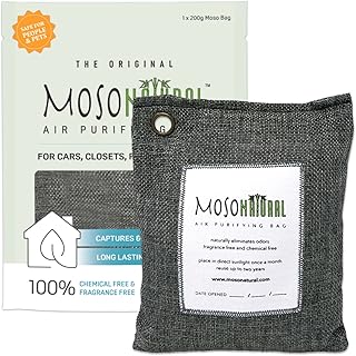 Moso Natural Air Purifying Bag 200g. A Scent Free Odor Eliminator for Cars, Closets, Bathrooms, Pet Areas. Premium Moso Bamboo Charcoal Odor Absorber. Two Year Lifespan! (Charcoal Grey)