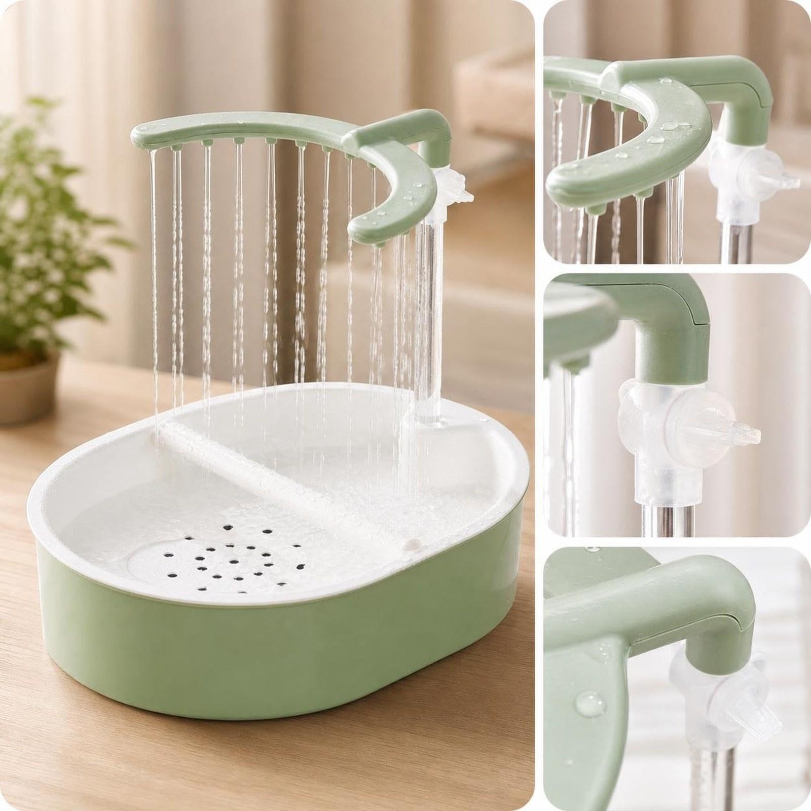 Baño Automático Ajustable para Loros, Bandeja Espaciosa, Fácil Montaje, Compatible con Parejas, Baño Higiénico para Agapornis, Verde