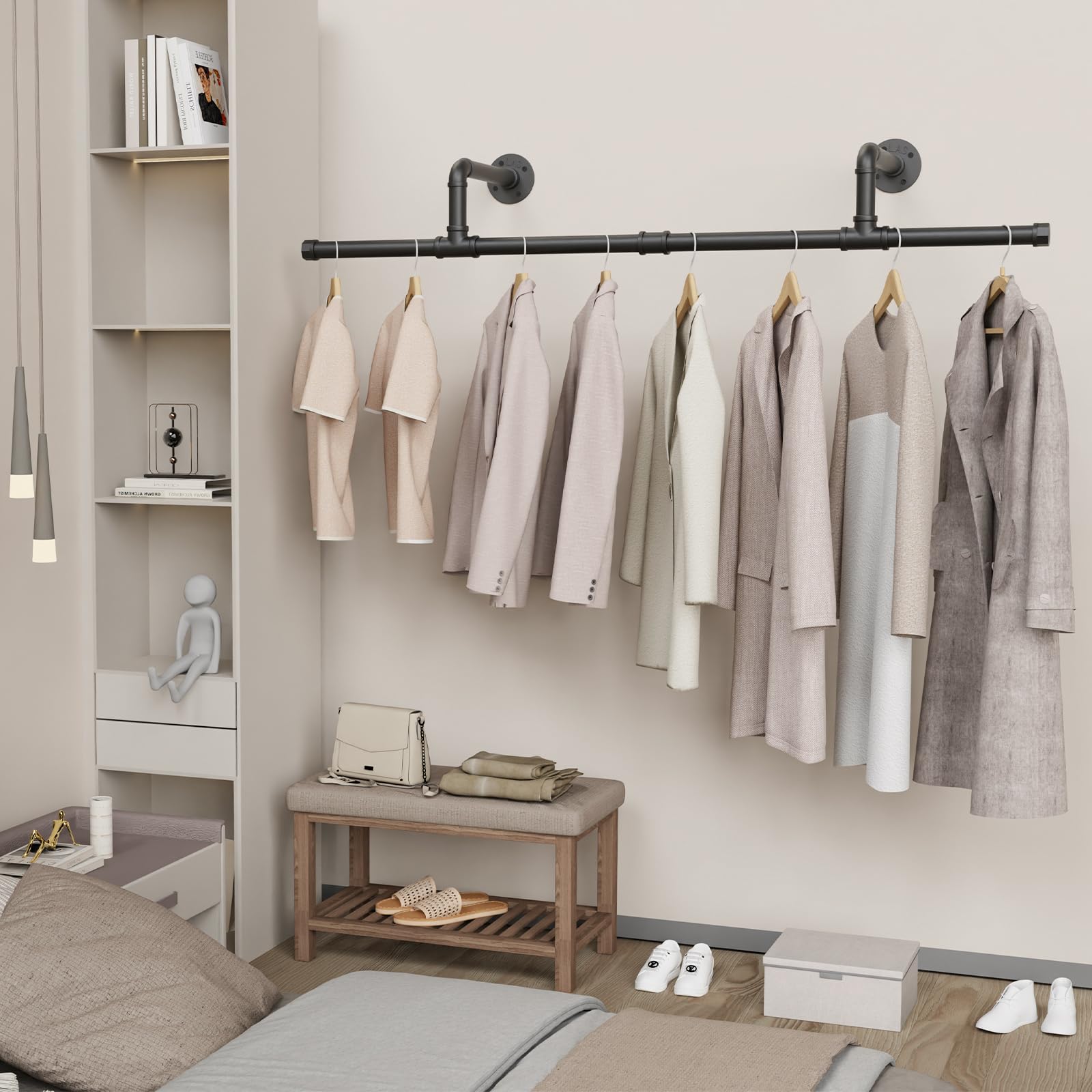 2 Appendiabiti A L In Tubo Industriale Nero - Salvaspazio Per Camera, Bagno O Corridoio