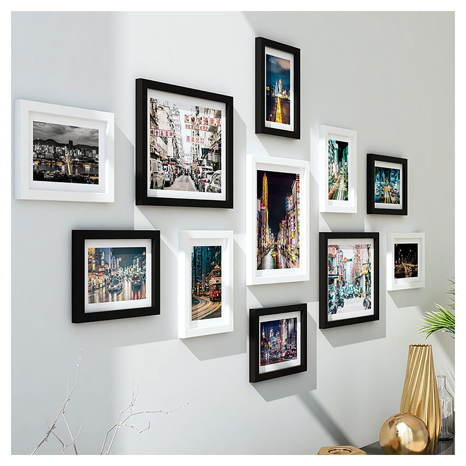 Paquete de 11 marcos de fotos de collage para pared, 3 piezas de 8 x 10 pulgadas, 8 piezas de 5 x 7 pulgadas, montaje vertical u horizontal, diseño personalizable para el hogar y la familia