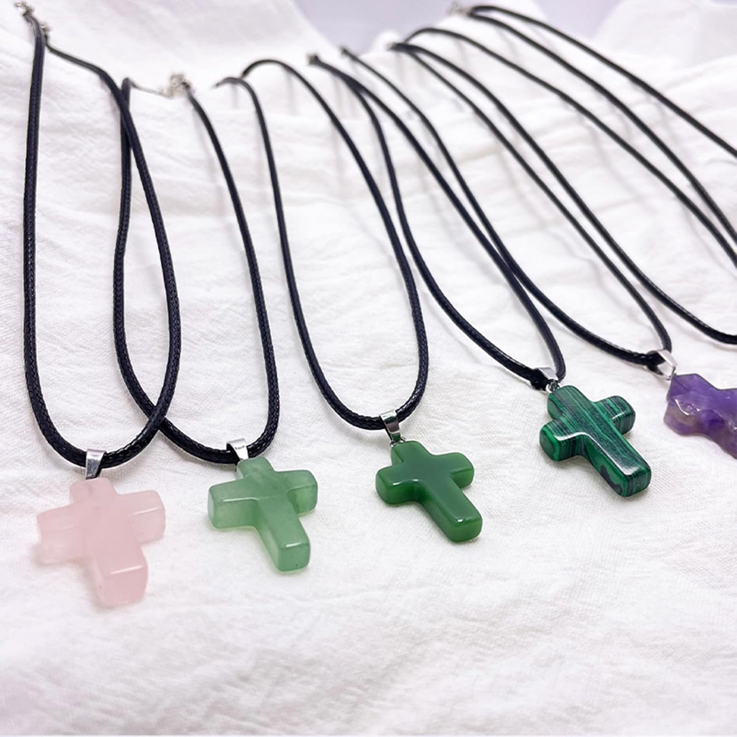 Teardrop/Oval/Cross/Mushroom/Chakra Pendant Black Rope Necklace Natural Stone Jewelry for Women