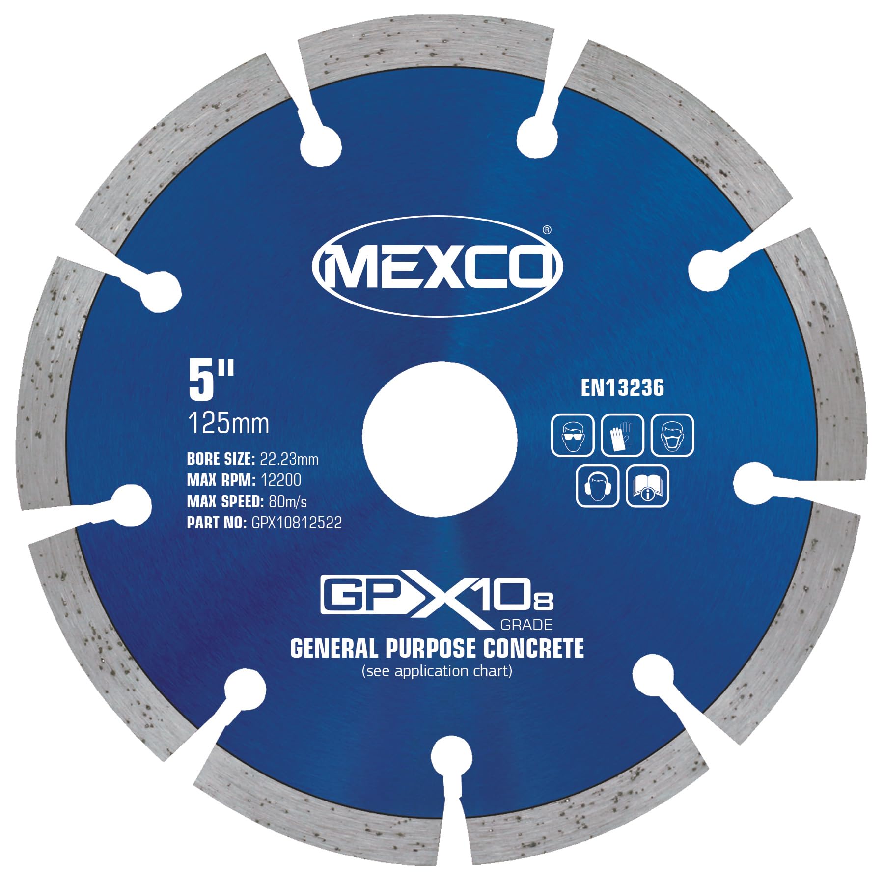 Mexco GPX10-8 General Purpose Concrete Diamond Blade, Cutting Disc for Non-Abrasive Building Materials - 125mm, 8mm Segment Height