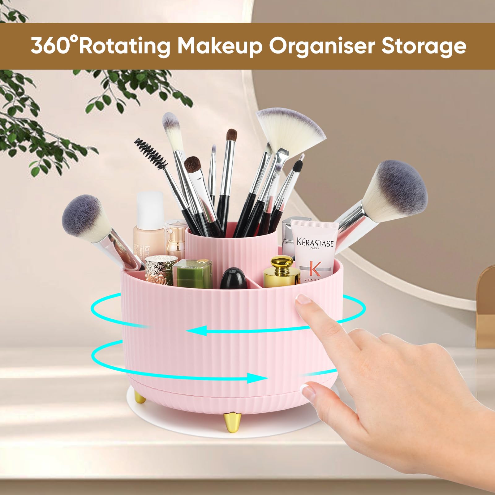 Top-spring 360° Rotating Makeup Organiser, Spinning Makeup Brush Holder with Anti-slip Mat - Image 2
