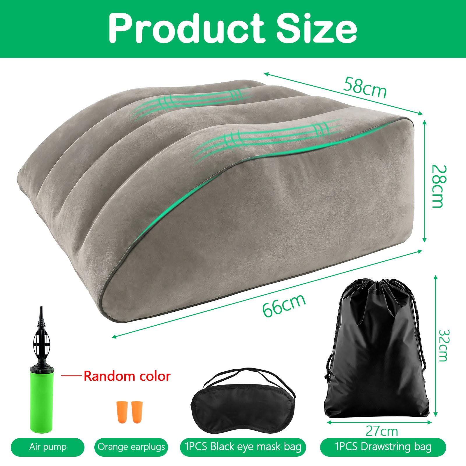 Cuscino Alza Gambe Gonfiabile per Tenere le Gambe Alte a Letto Cuscino a Cuneo per Dormire Riposo e Relax - Grigio