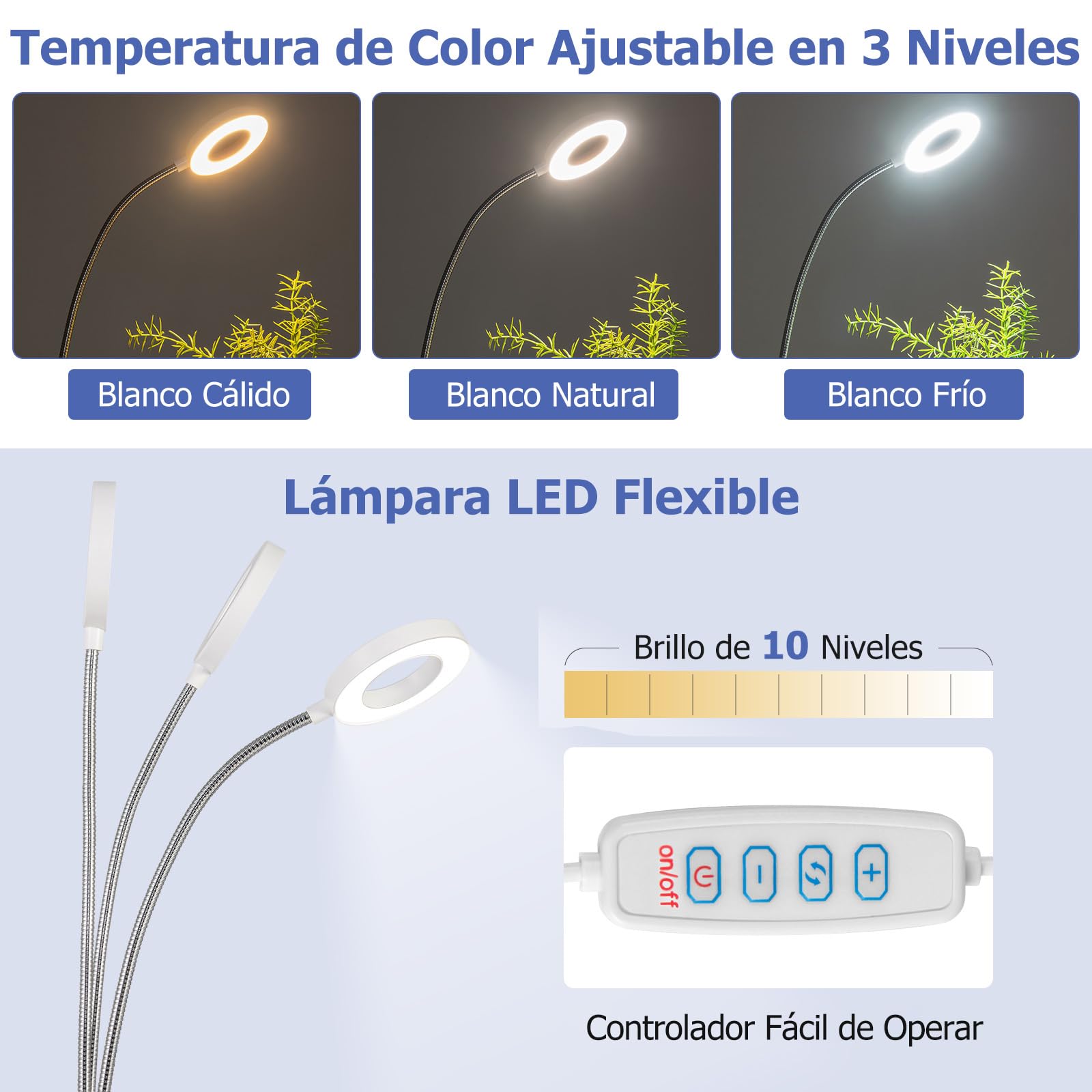 COSTWAY Mesa de Manicura Plegable con Lámpara LED Flexible (Blanco)