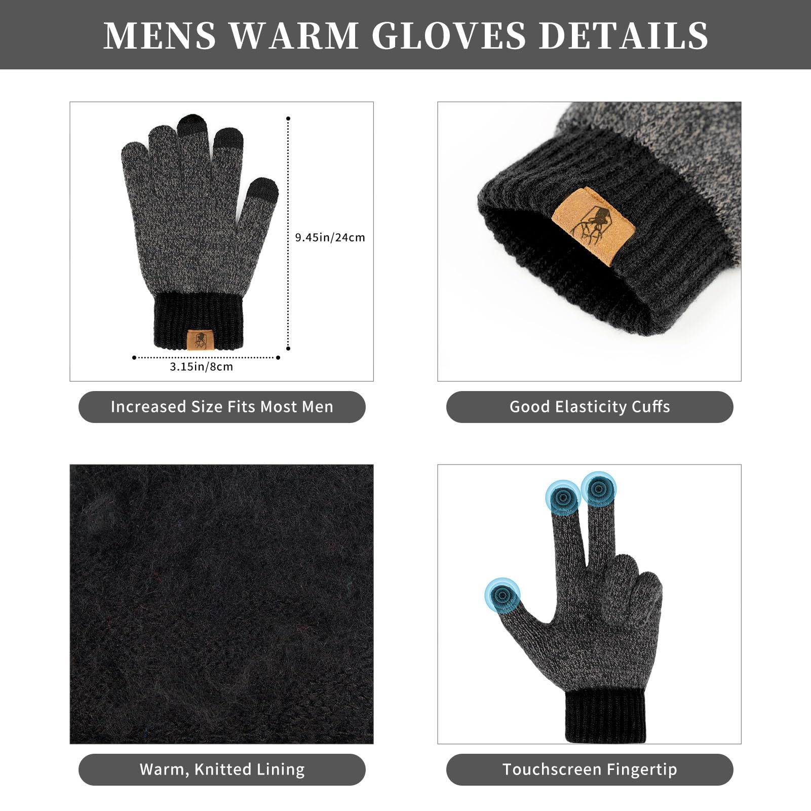 Mütze Schal und Touchscreen Handschuhe Set Wintermütze Thermohandschuhe Schal für Herren Strickmütze 3 STÜCKE Unisex Hüte für Damen Winter Accessoires für Herren Damen